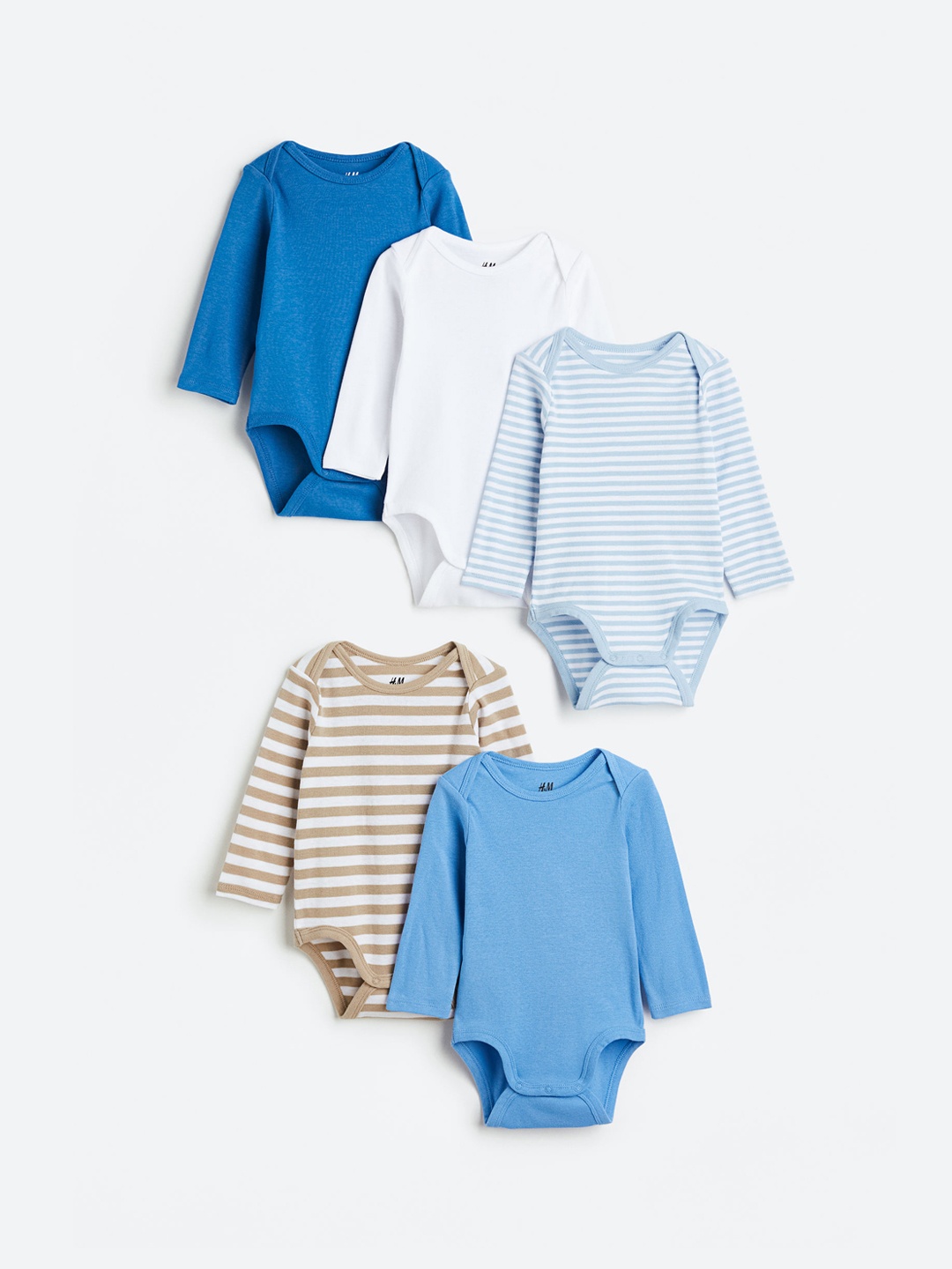 

H&M Infant Boys 5-Pack Long-Sleeved Bodysuits, Blue