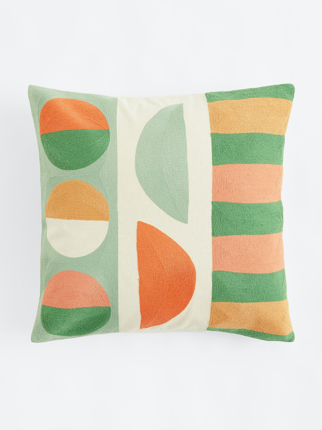 

H&M Beige & Green Embroidered Cushion Cover