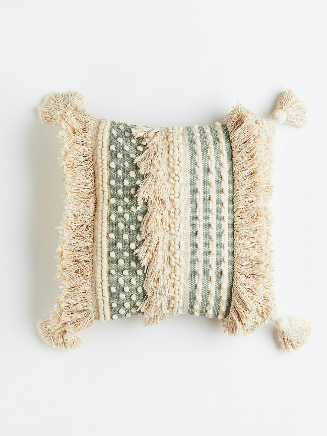 

H&M Beige & Green Tasselled Wool-Blend Cushion Cover