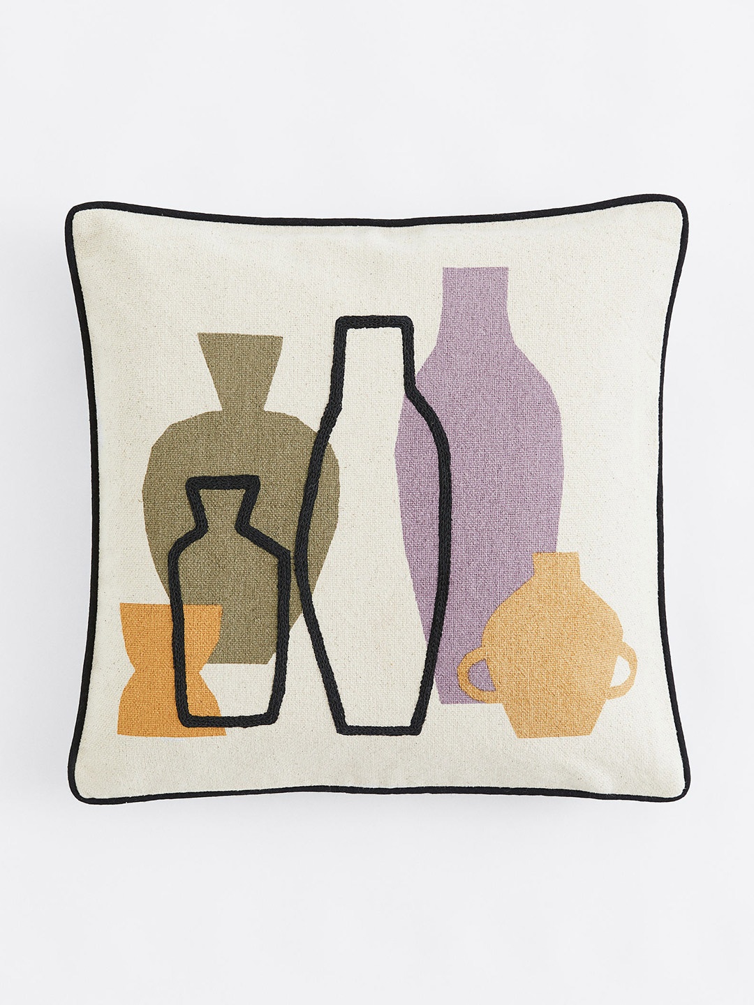

H&M Beige Embroidered Pure Cotton Cushion Cover