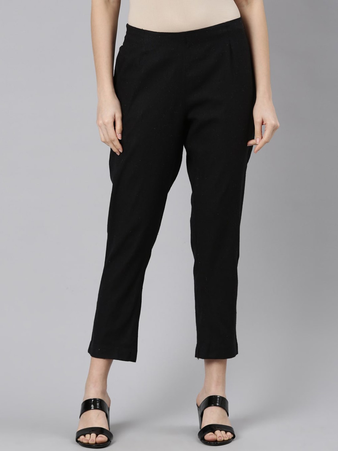 

Marcia Women Smart Slim Fit Mid-Rise Pure Cotton Trousers, Black