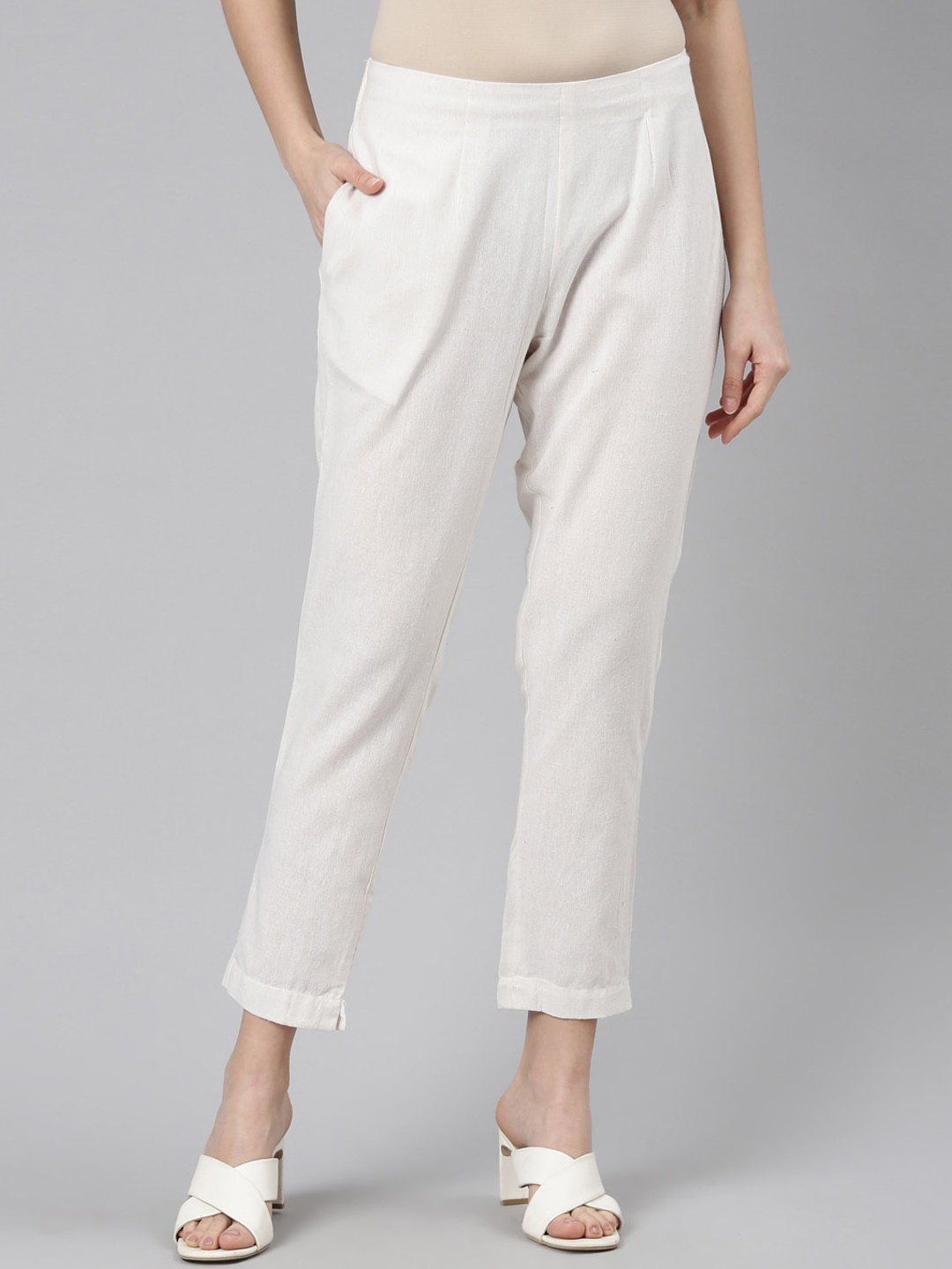 

Marcia Women Smart Slim Fit Mid-Rise Pure Cotton Trousers, White