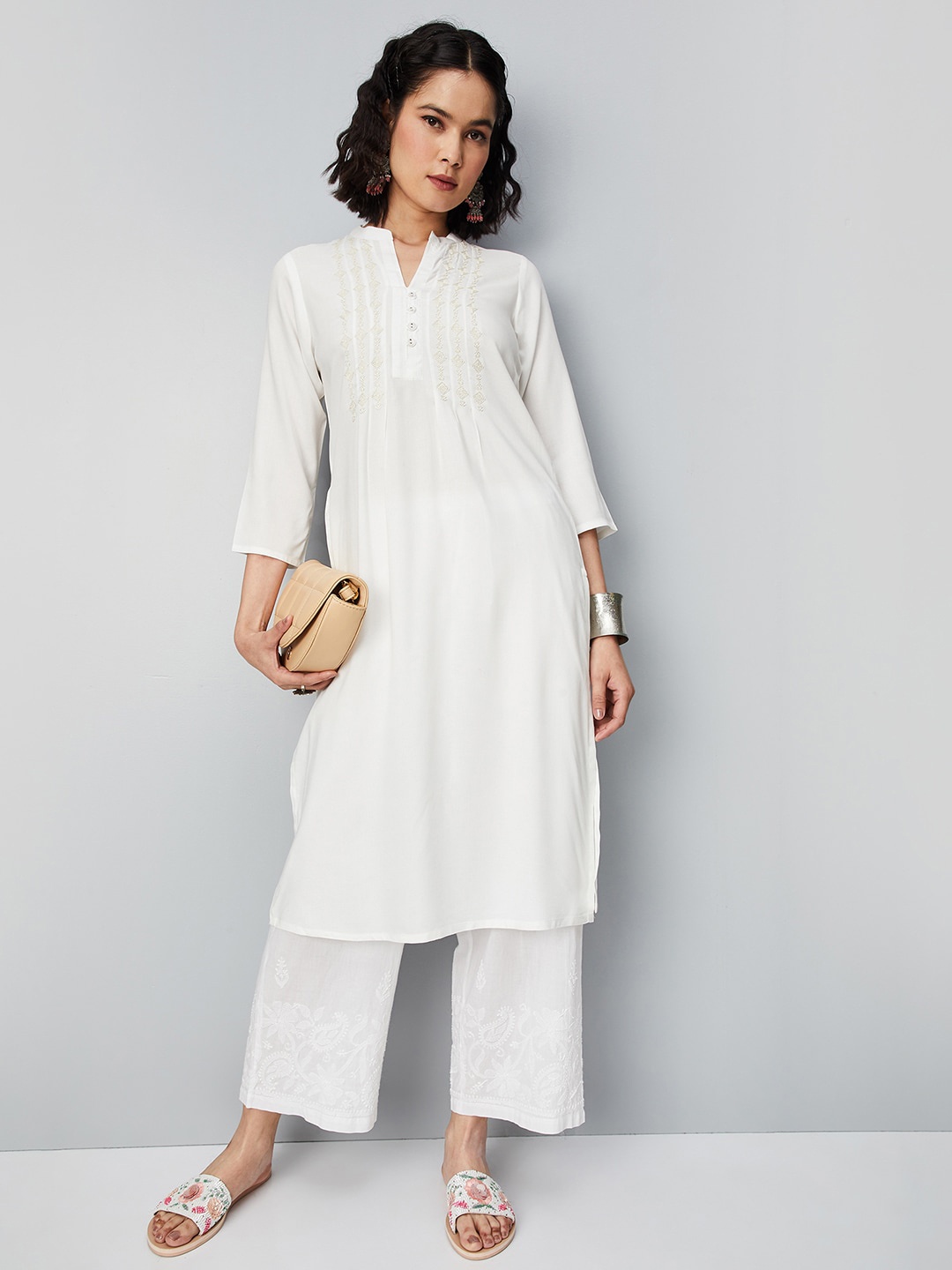 

max Band Collar A-Line Kurta, White