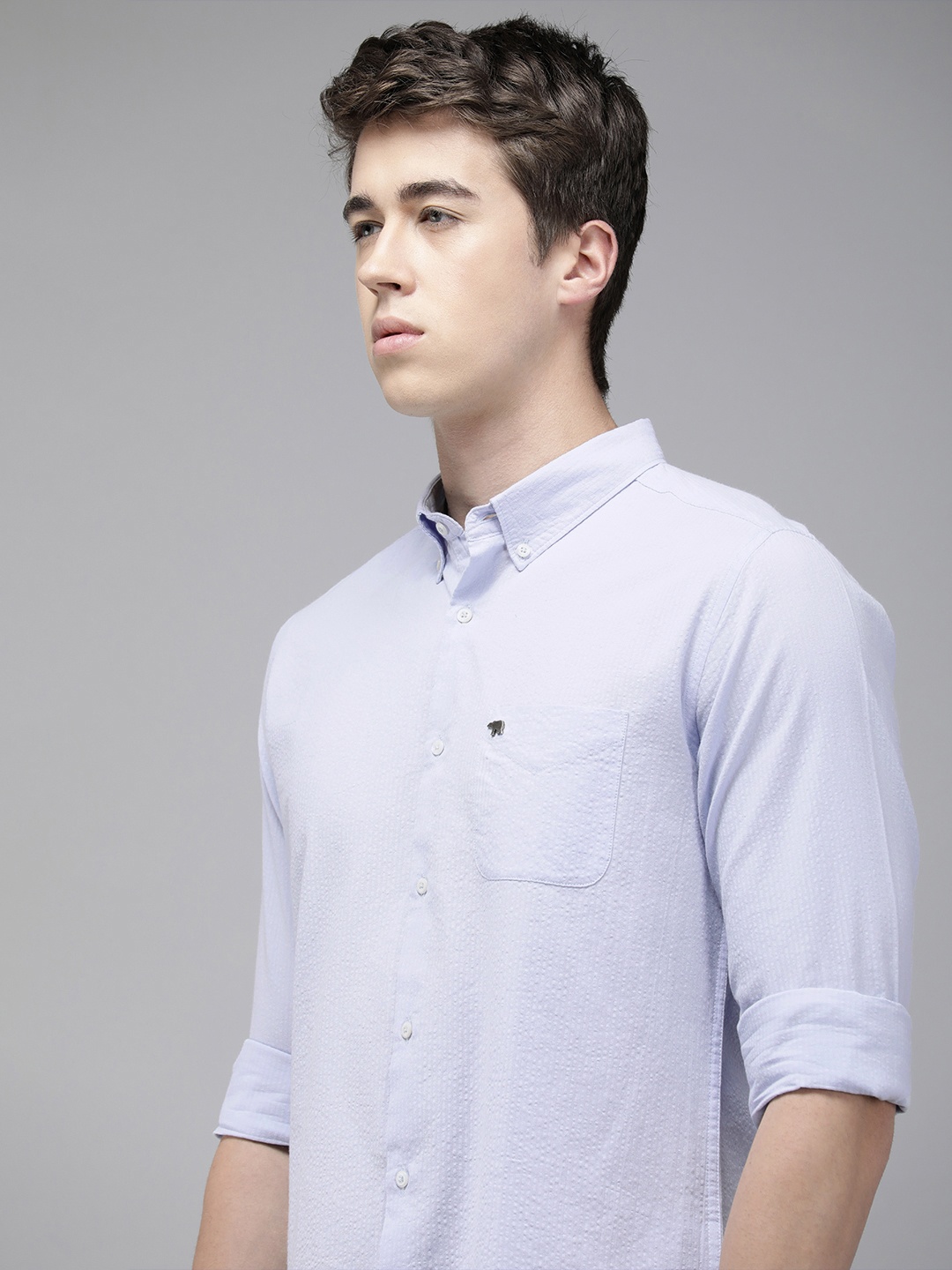 

THE BEAR HOUSE Men Slim Fit Opaque Pure Cotton Casual Shirt, Blue