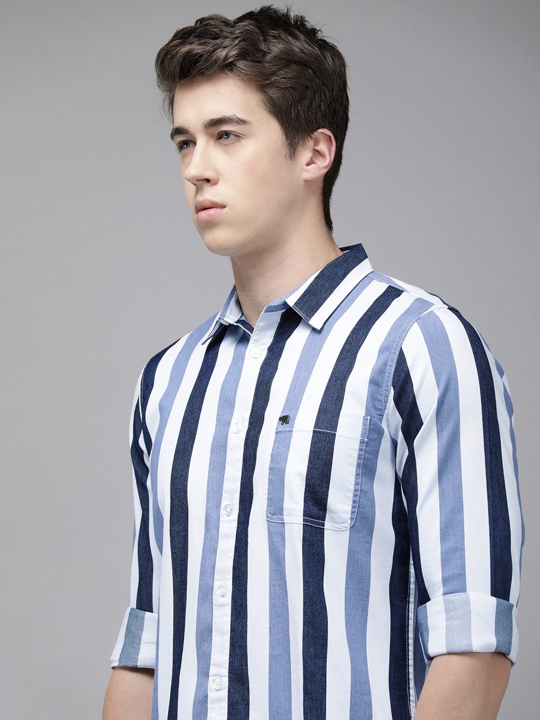 

THE BEAR HOUSE Men Slim Fit Opaque Striped Pure Cotton Casual Shirt, Blue