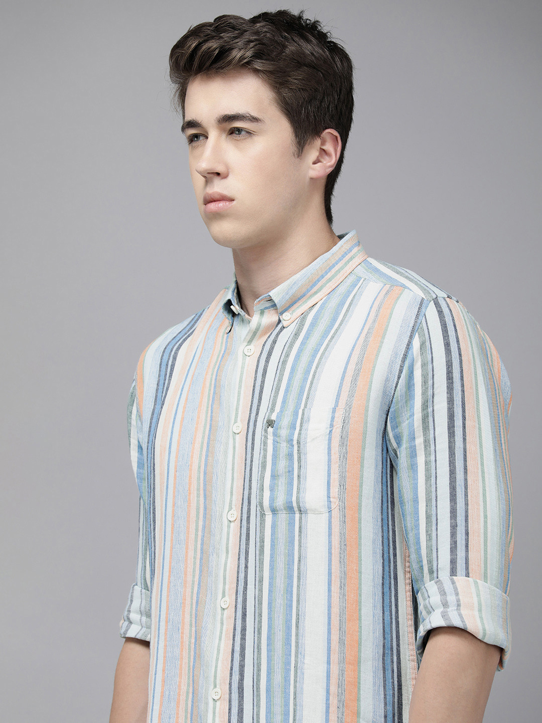 

THE BEAR HOUSE Men Slim Fit Opaque Striped Pure Cotton Casual Shirt, Multi