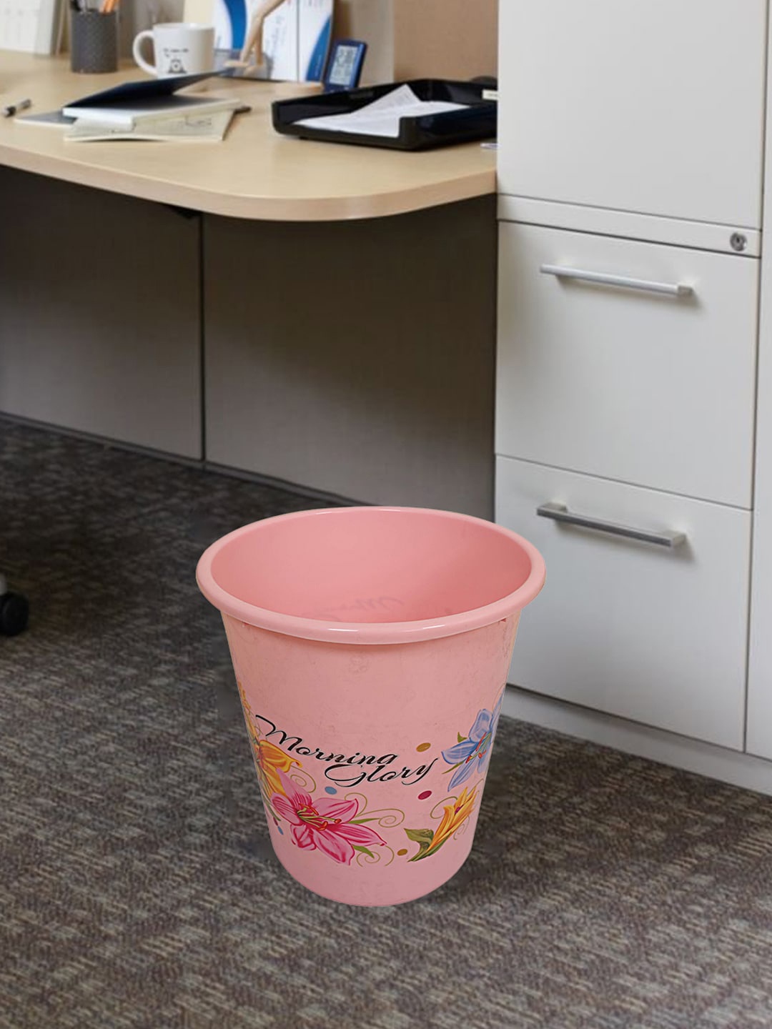 

Kuber Industries Pink 3 Pcs Floral Printed Open Portable Garbage Baskets - 5 L Each