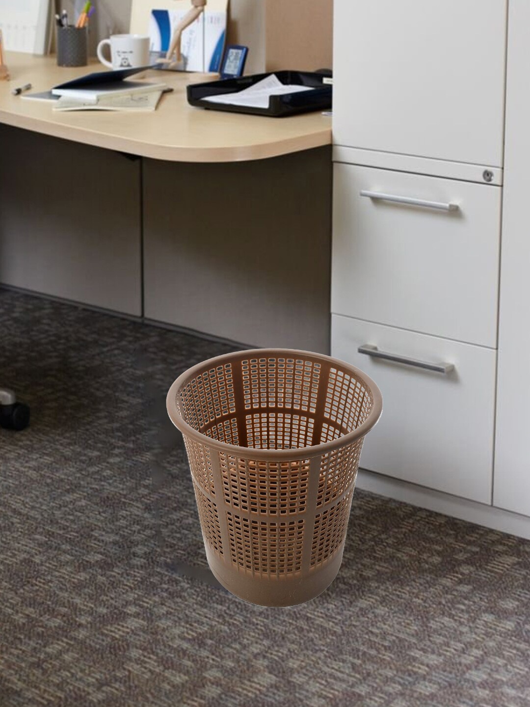 

Kuber Industries Brown 4 Pcs Textured Round Mesh Portable Open Dustbins - 5L Each
