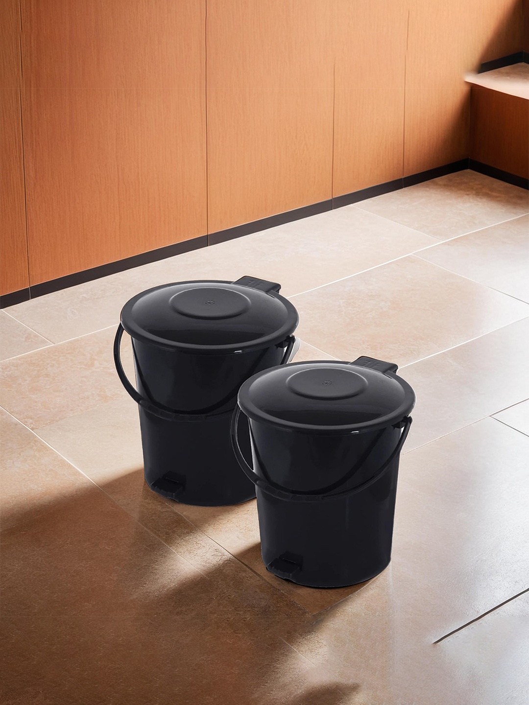 

Kuber Industries Black 2-Pieces Pedal Dustbins With Handle - 10 L Each