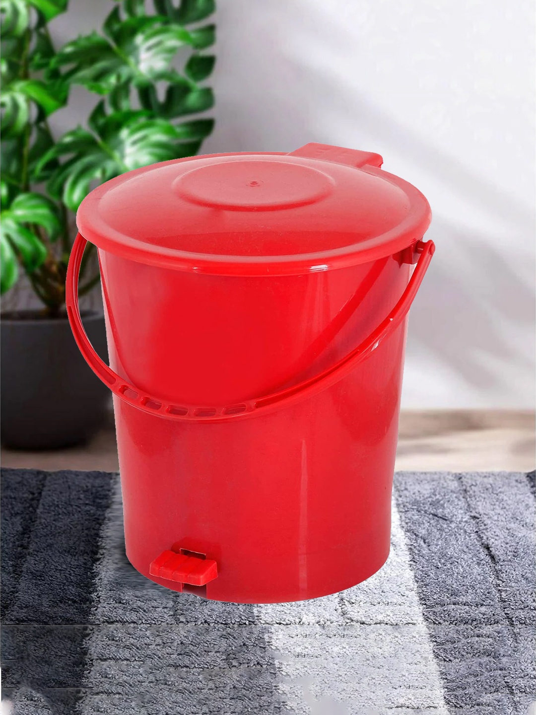 

Kuber Industries Red Kitchen Waste Pedal Dustbin With Handle - 10 L