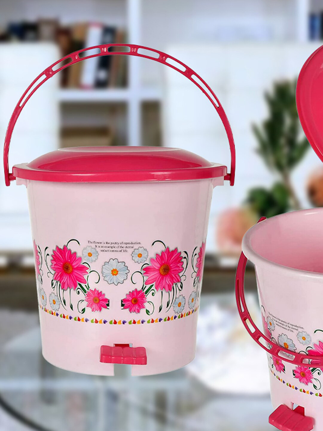 

Kuber Industries Pink & Green 3-Pieces Printed Pedal Dustbins 5 L Each