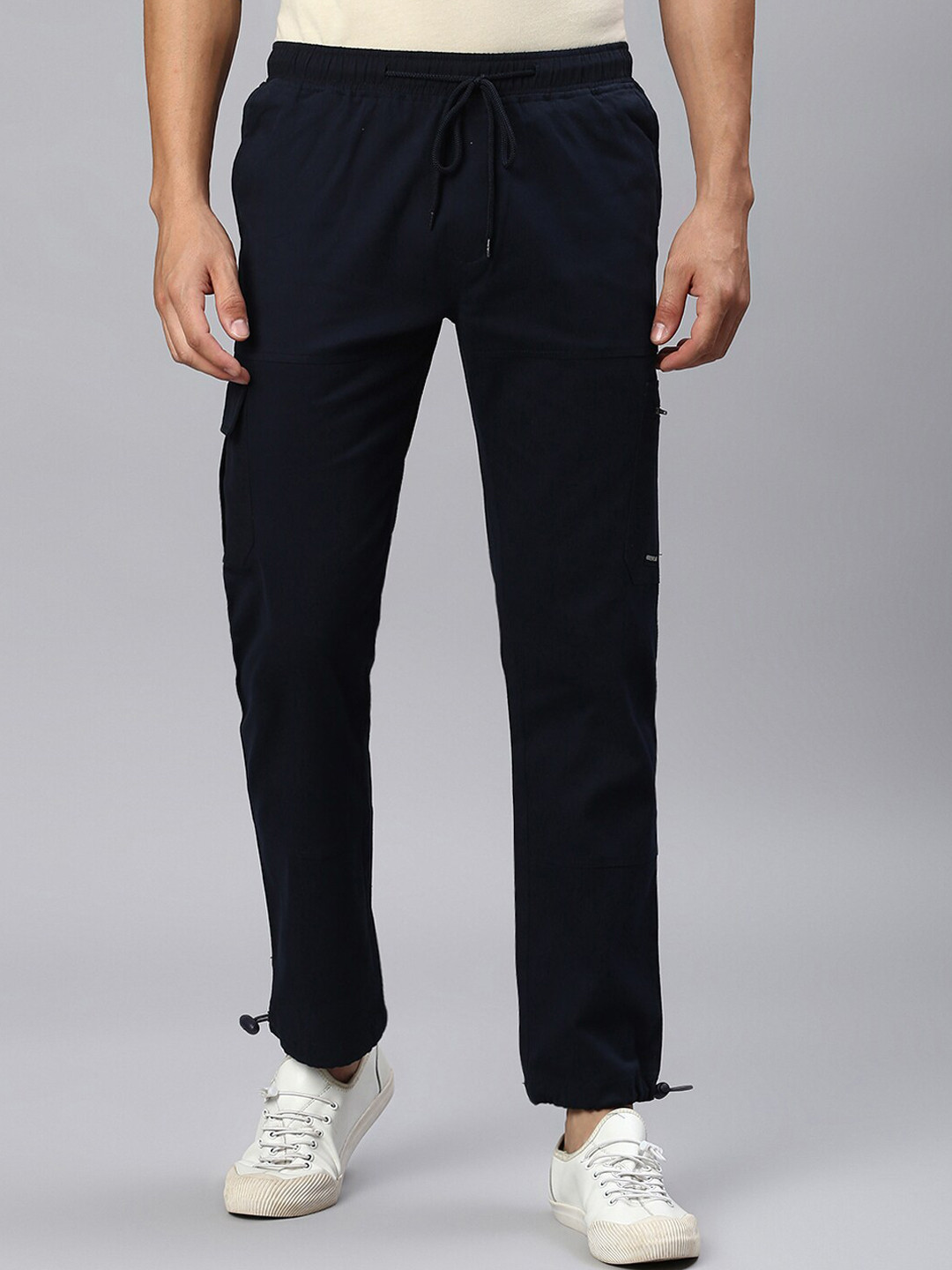 

Hubberholme Men Regular Fit Mid-Rise Easy Wash Joggers, Navy blue