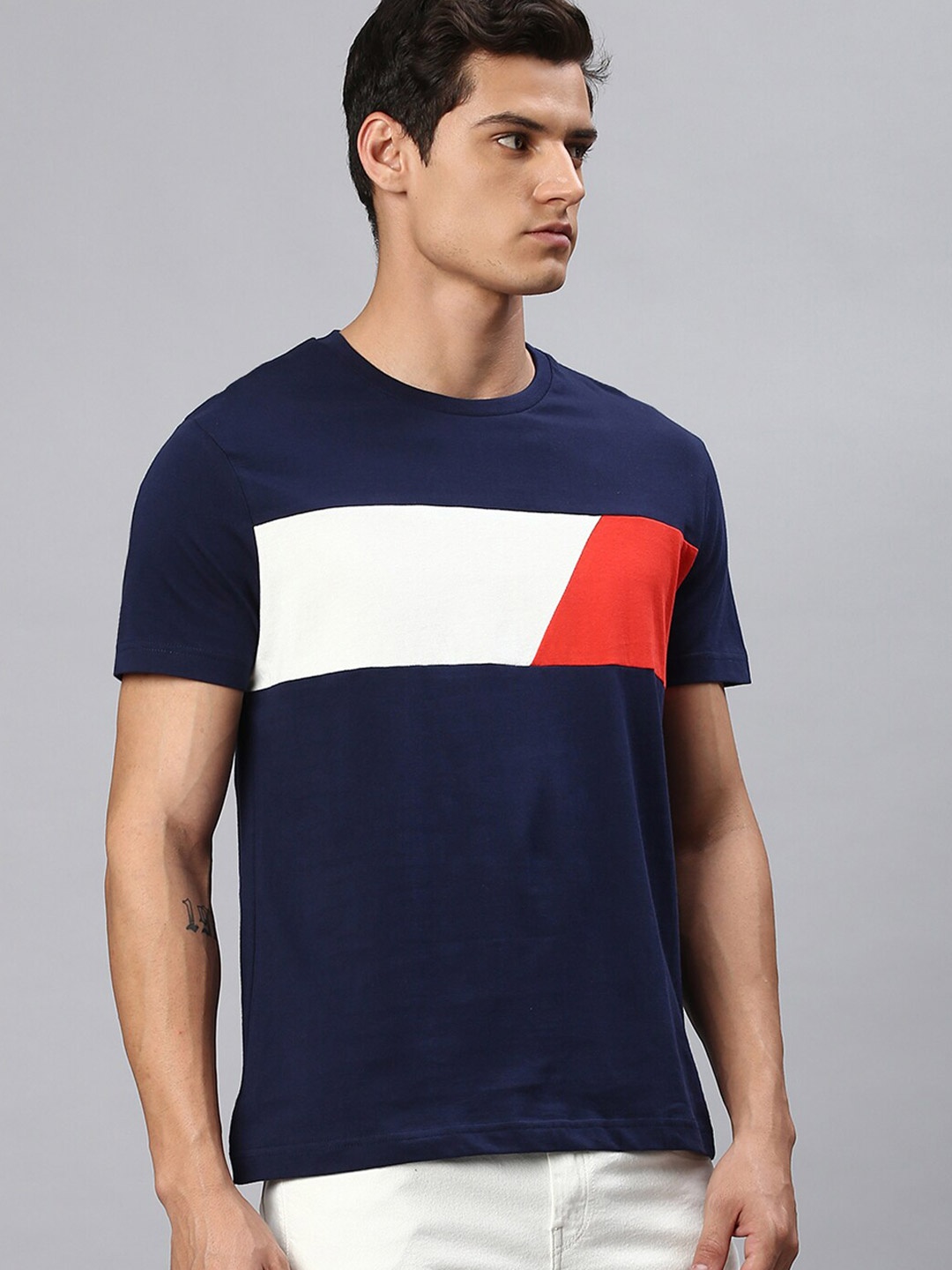 

Hubberholme Colourblocked Pure Cotton T-shirt, Navy blue