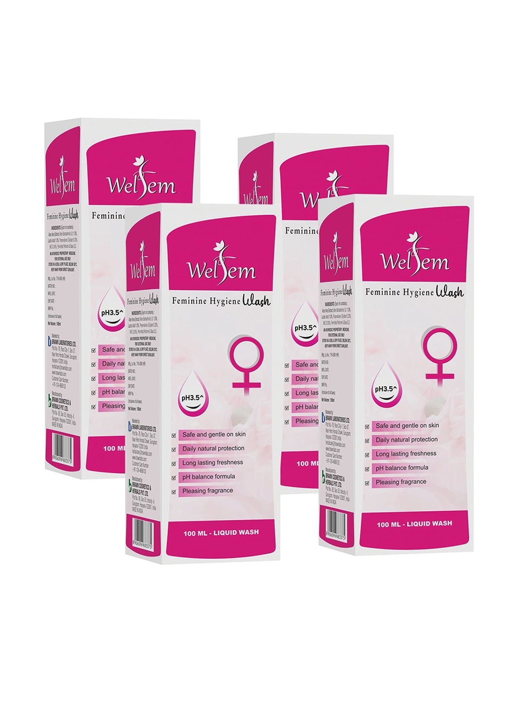 

WELFEM Set Of 4 pH3.5 Feminine Hygiene Wash - 100 ml Each, White