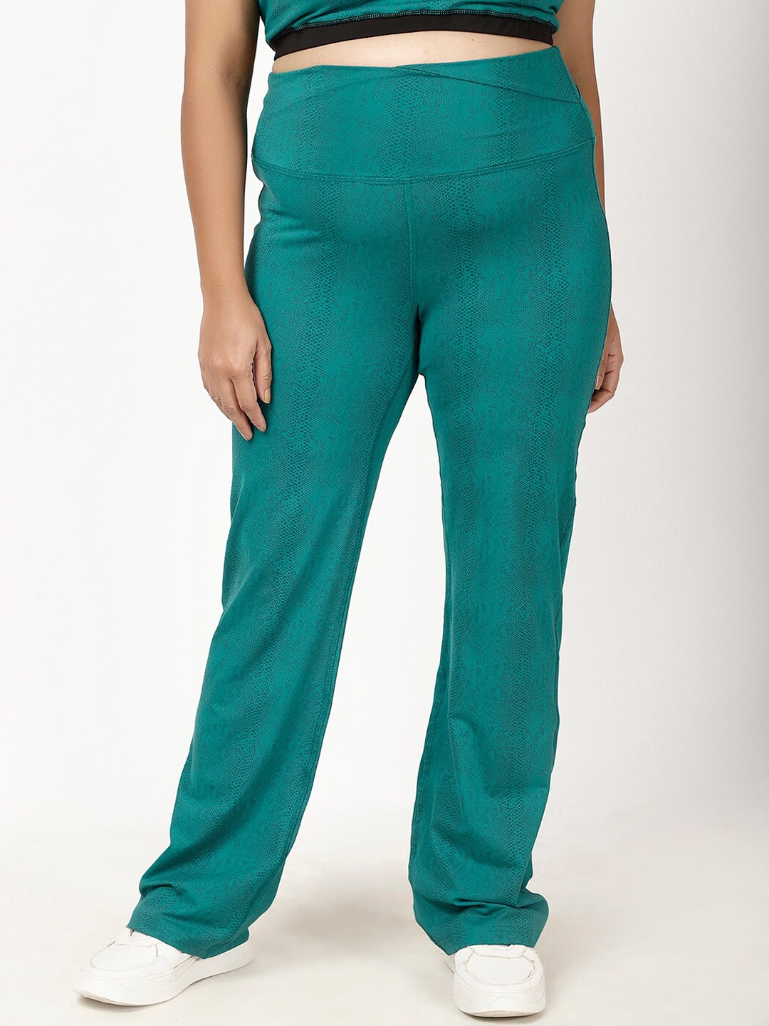 

STUDIOACTIV Women Plus Size Self Design Straight Fit Track Pants, Green