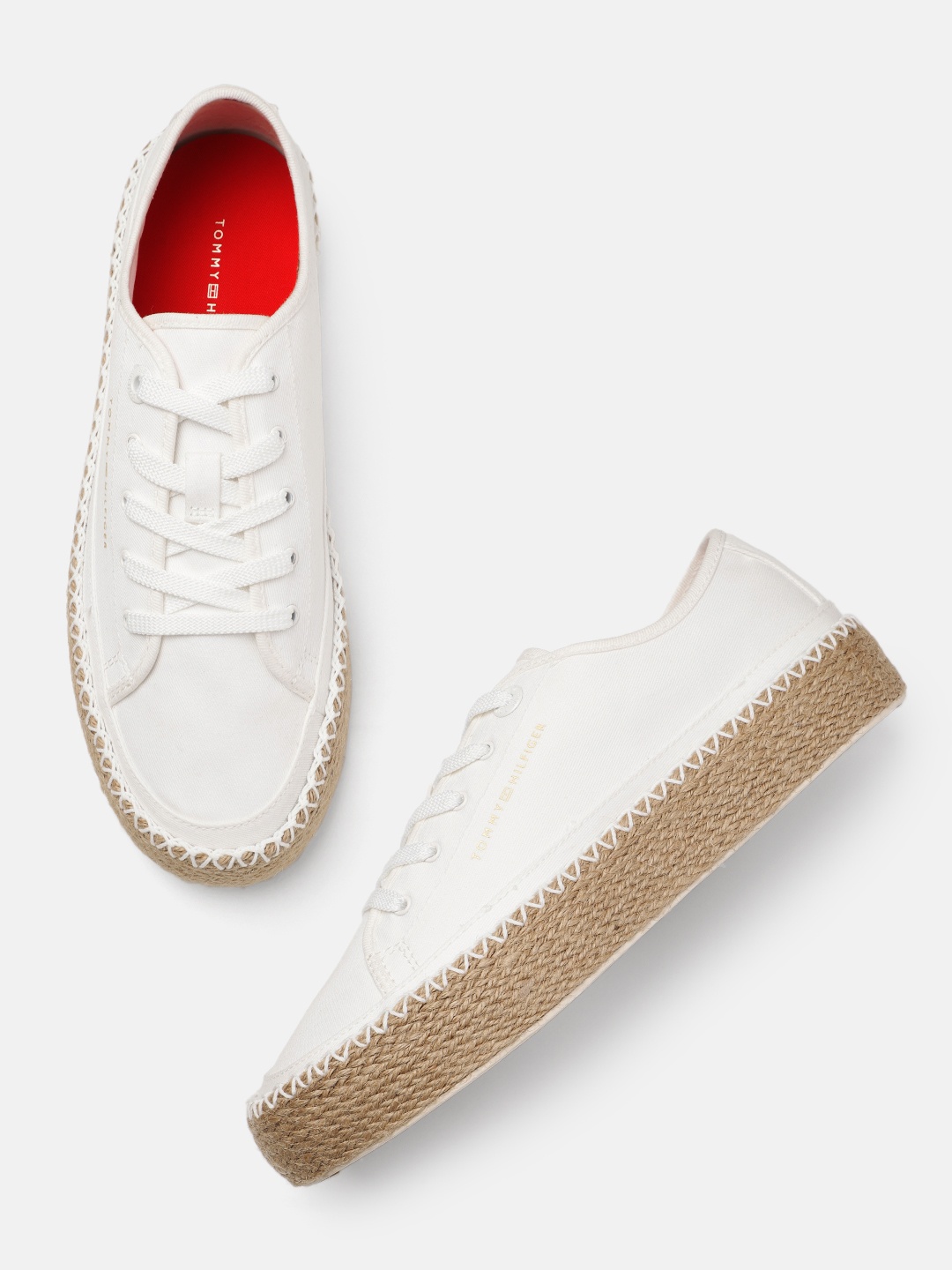 

Tommy Hilfiger Women Solid Canvas Sneakers With Jute Detail, White