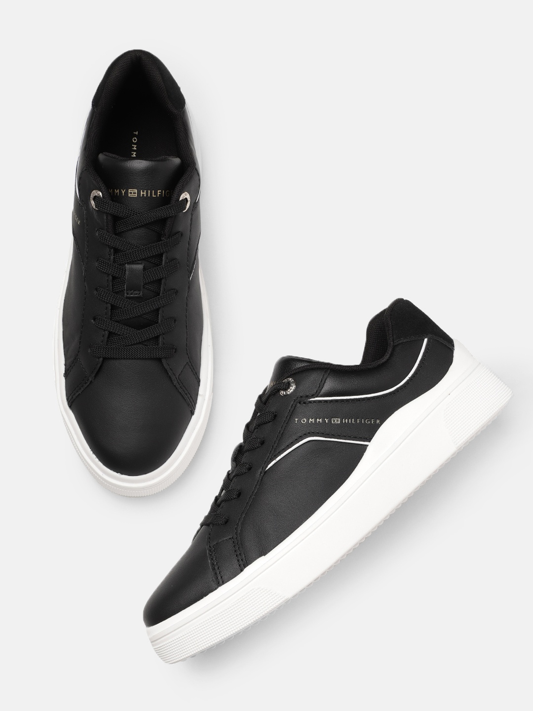 

Tommy Hilfiger Women Leather Sneakers, Black