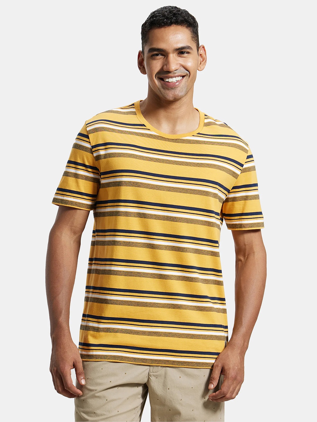 

Jockey Super Combed Cotton Rich Striped Round Neck Half Sleeve Tshirt-UM42, Yellow