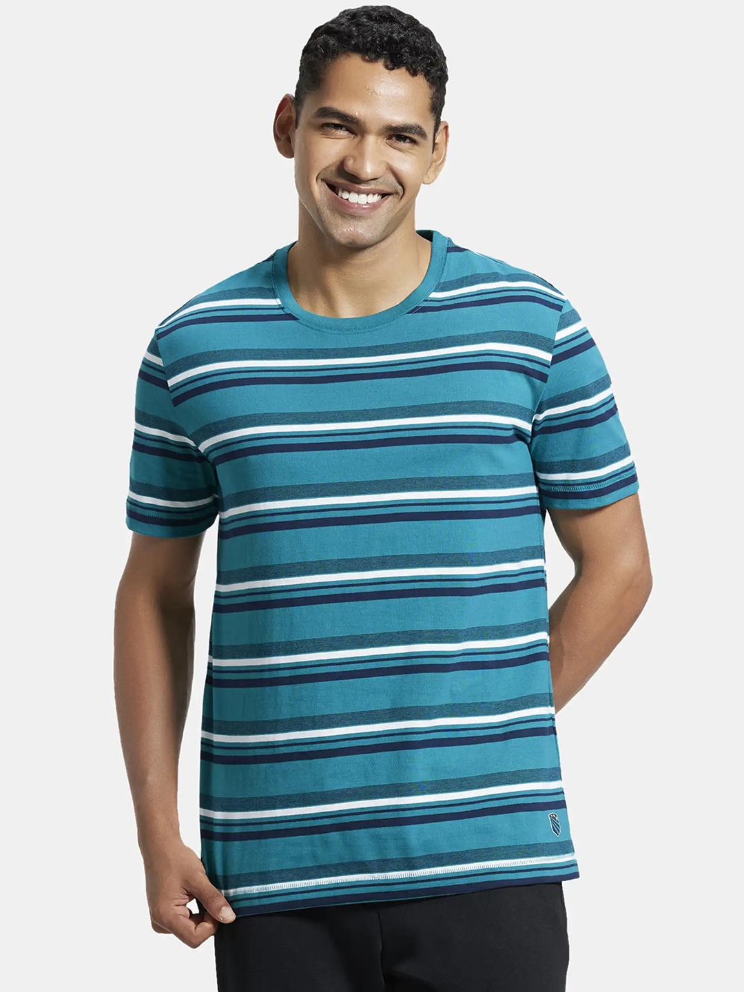 

Jockey Striped Round Neck Short Sleeves T-shirt, Teal