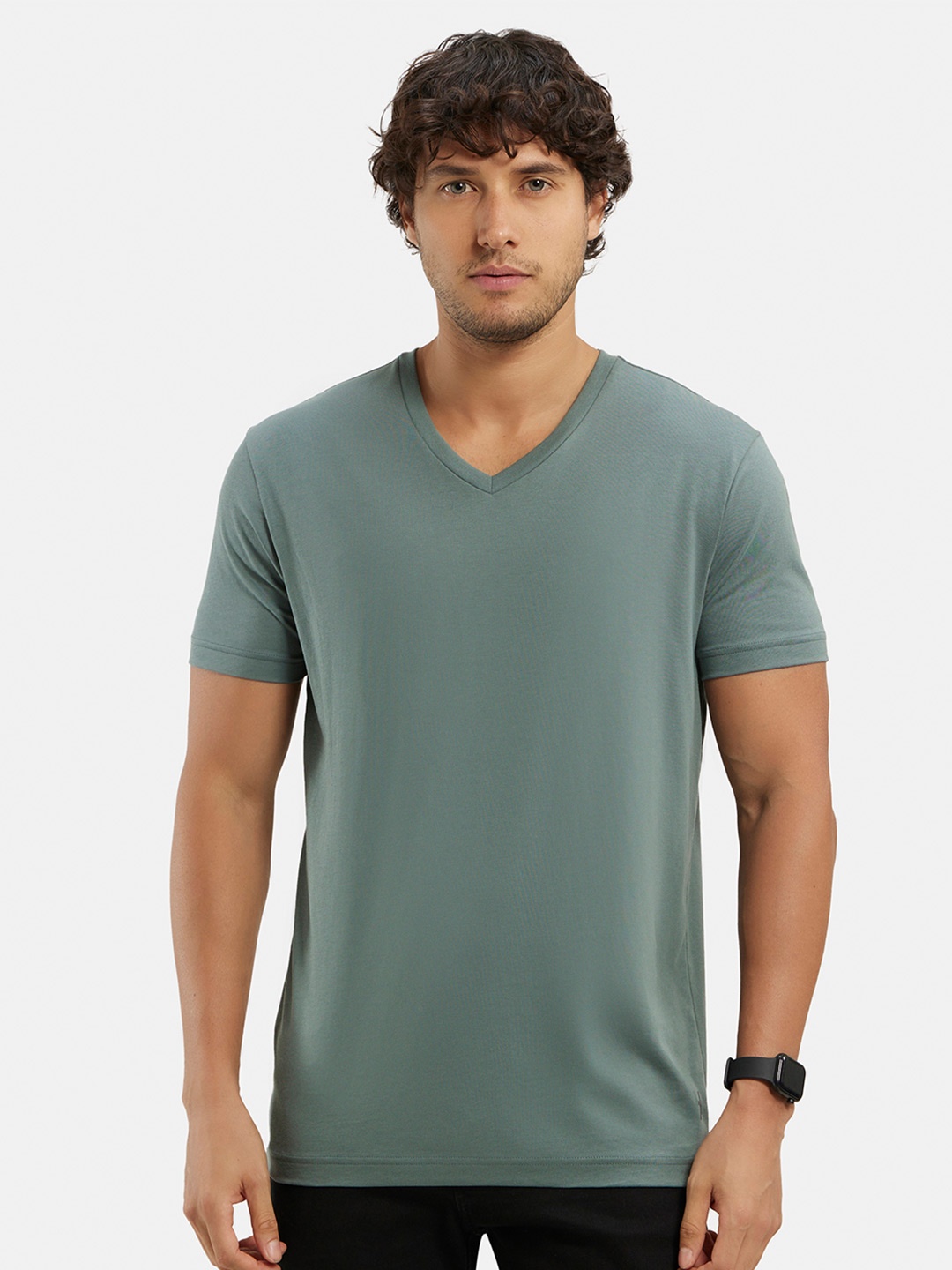 

Jockey Super Combed Cotton Rich Solid V Neck Half Sleeve T-shirt -2726, Green