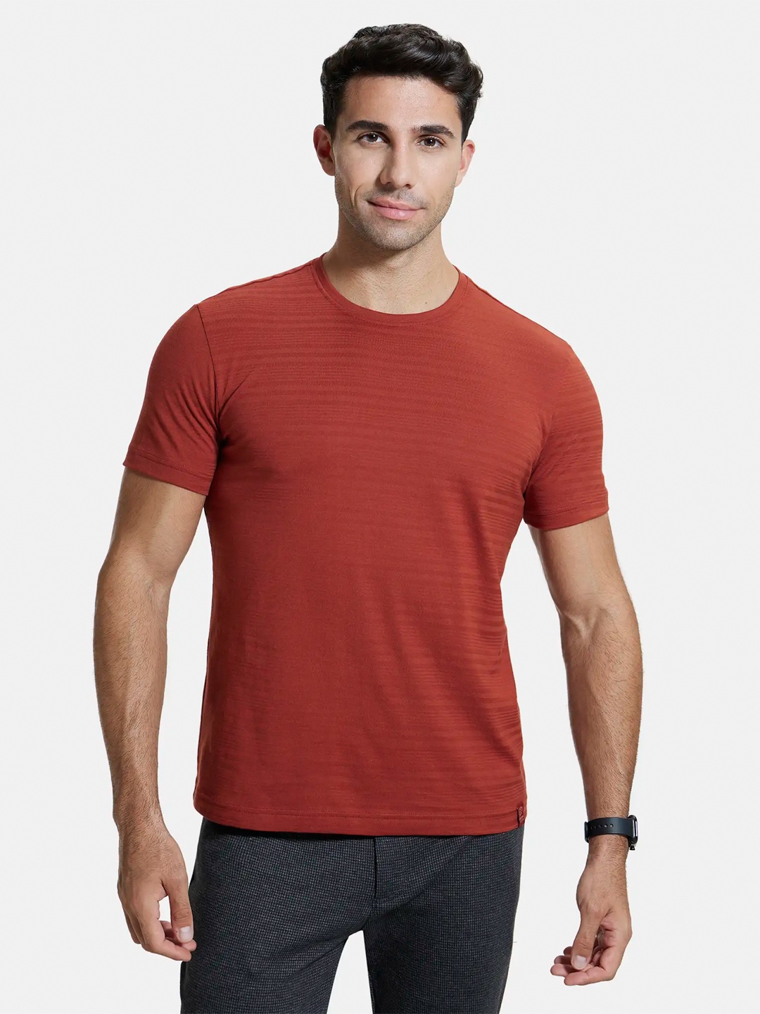 

Jockey Round Neck Striped Cotton T-shirt, Rust