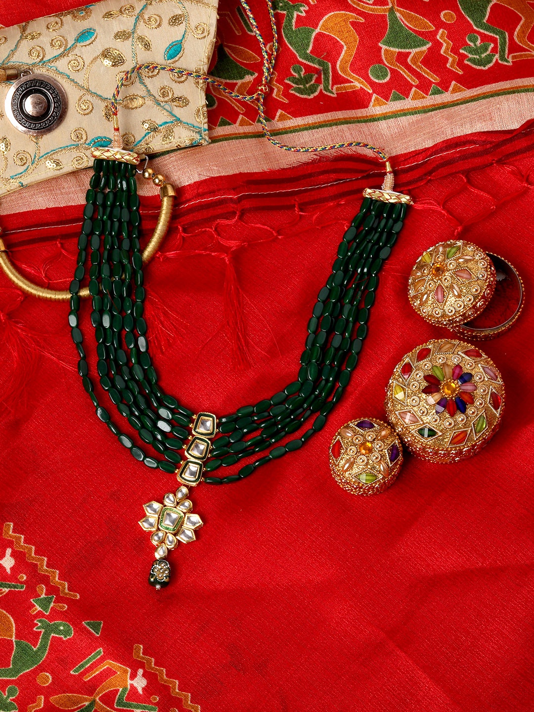 

ROHINIKA Gold-Plated Kundan Layered Necklace, Green