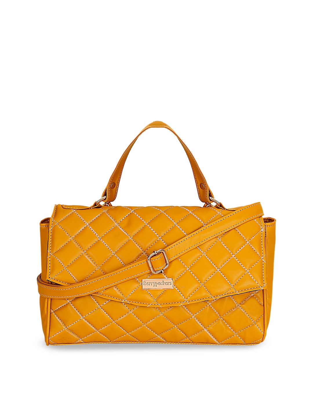 

Berrypeckers Textured Quilted Structured Satchel Handbag, Mustard