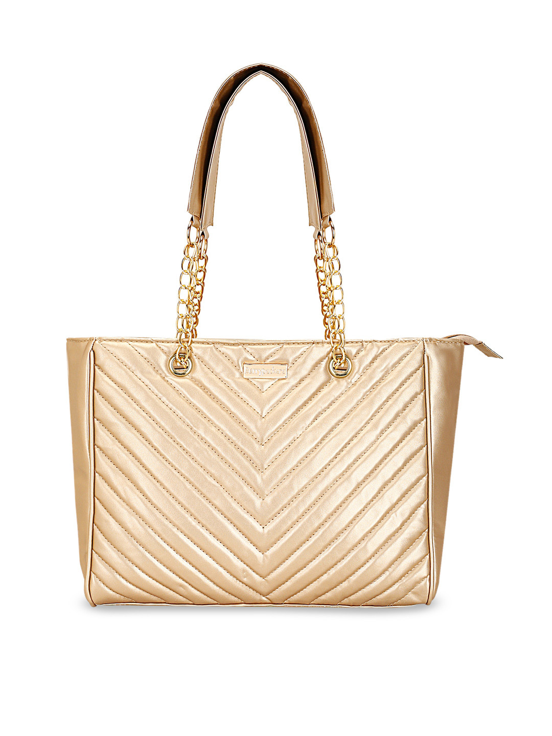 

Berrypeckers Textured Structured Shoulder Bag With Quilted, Gold