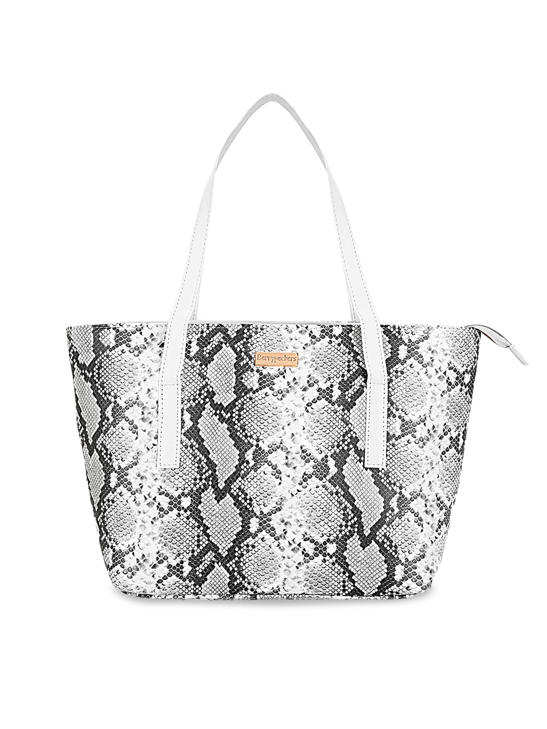 

Berrypeckers Animal Print Textured Structured Tote Bag, White