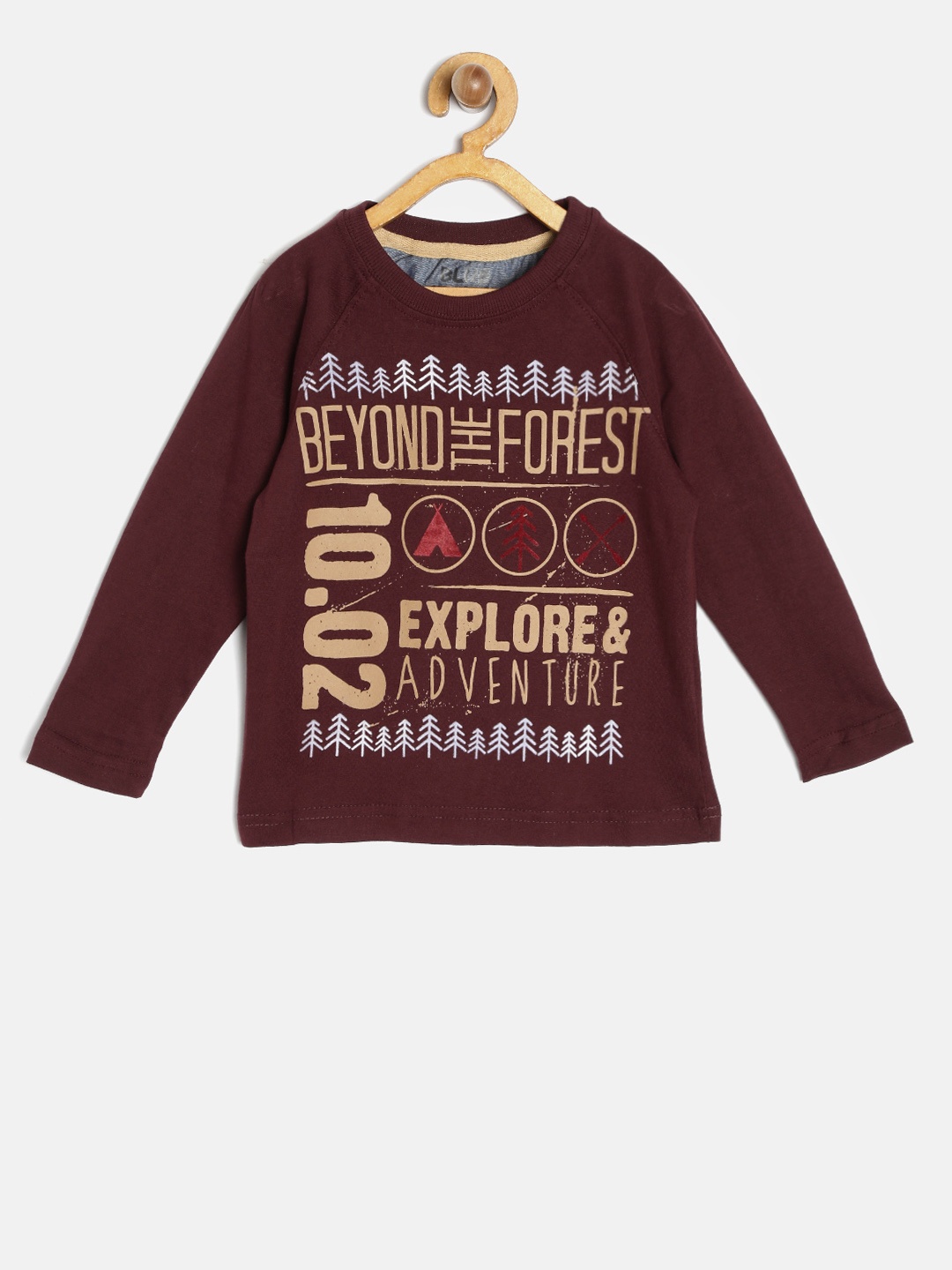 

Blue Giraffe Boys Burgundy Printed Round Neck T-shirt
