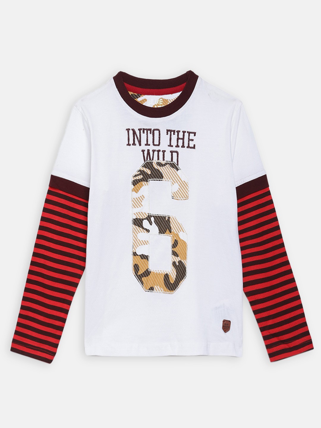 

Blue Giraffe Boys Off-White Self Design Round Neck Pure Cotton T-shirt