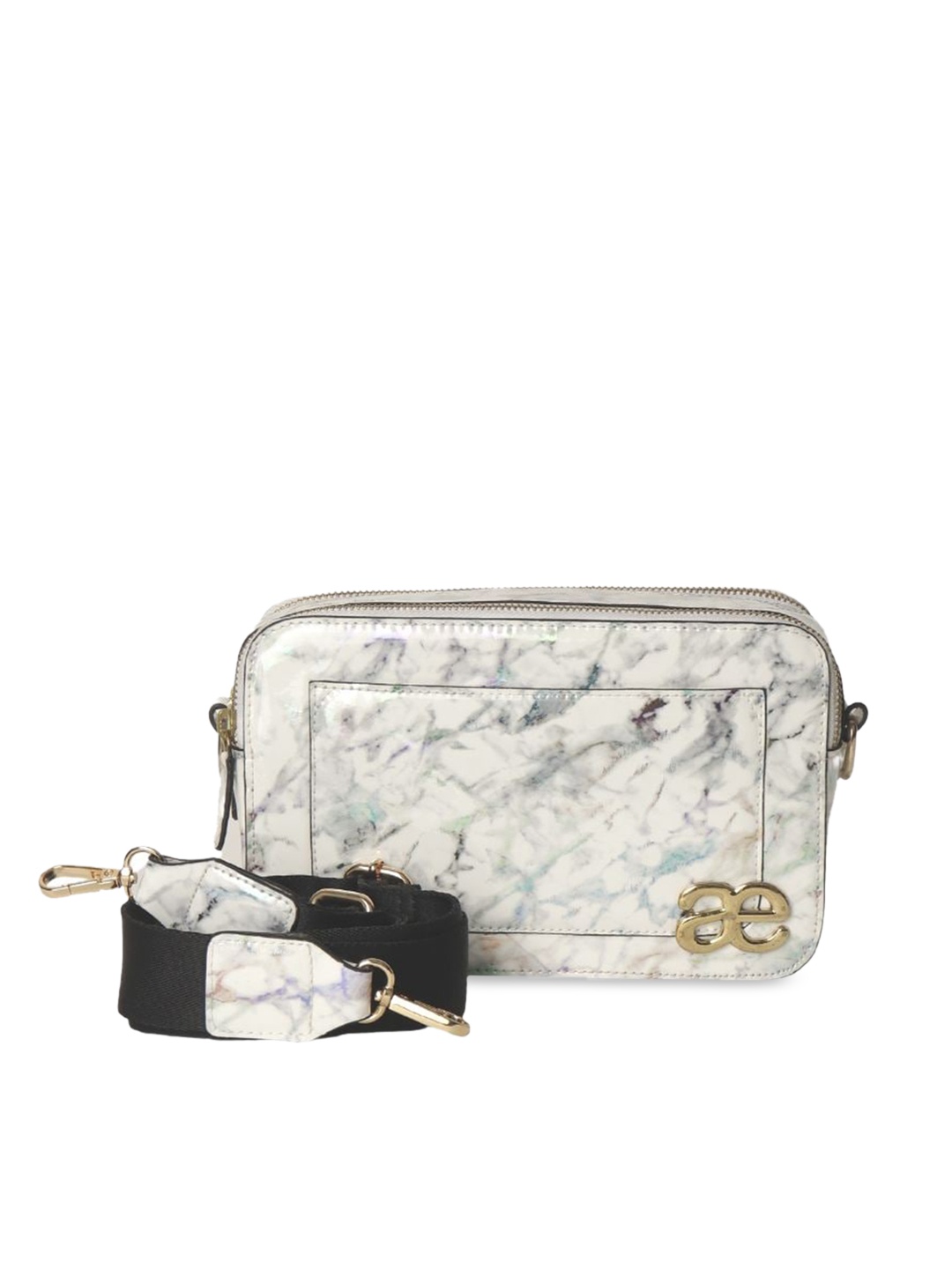 

Aegte Marble Solid Box Crossbody Shoulder Bag with Detachable Broad Belt, White