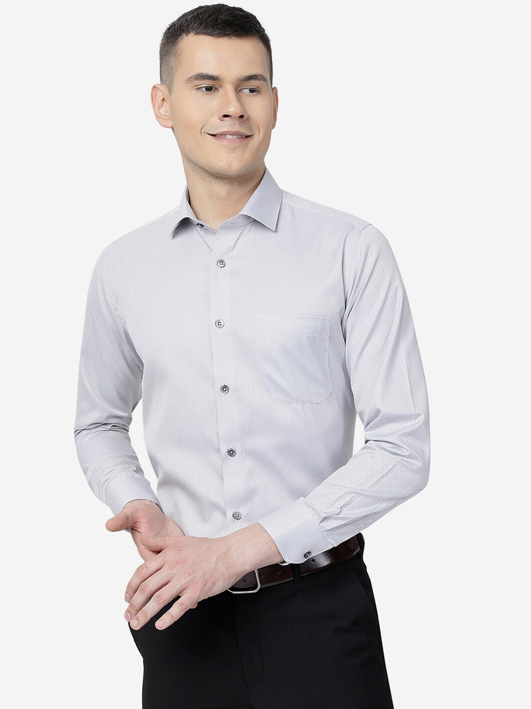 

Greenfibre Micro Ditsy Printed Slim Fit Formal Shirt, Grey