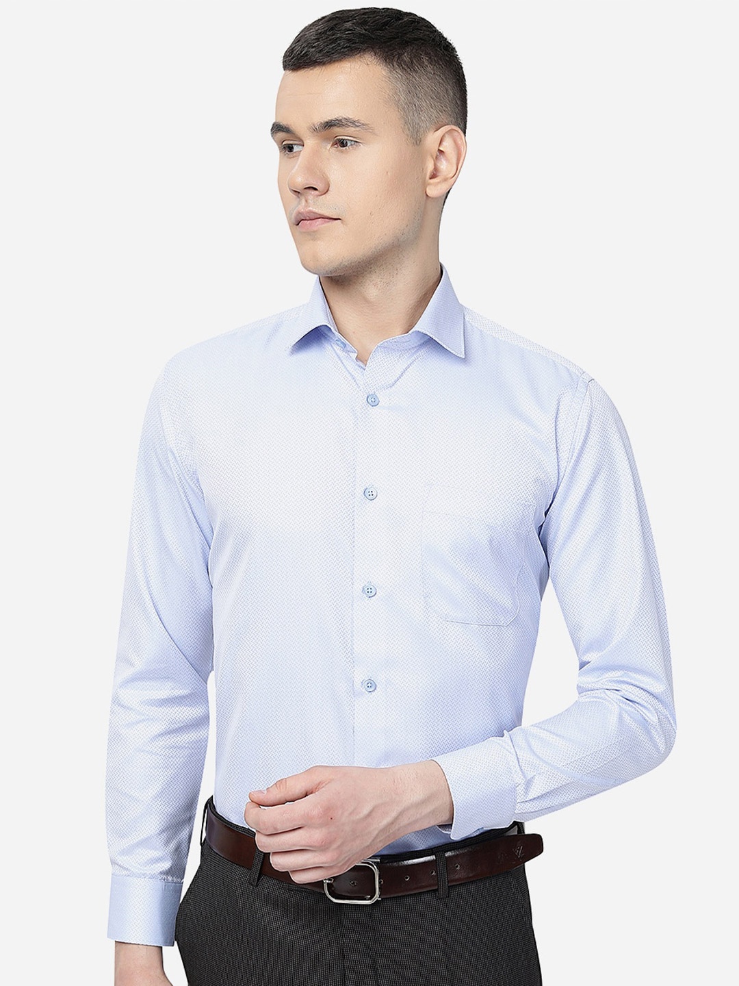 

Greenfibre Micro Disy Printed Slim Fit Formal Shirt, Blue