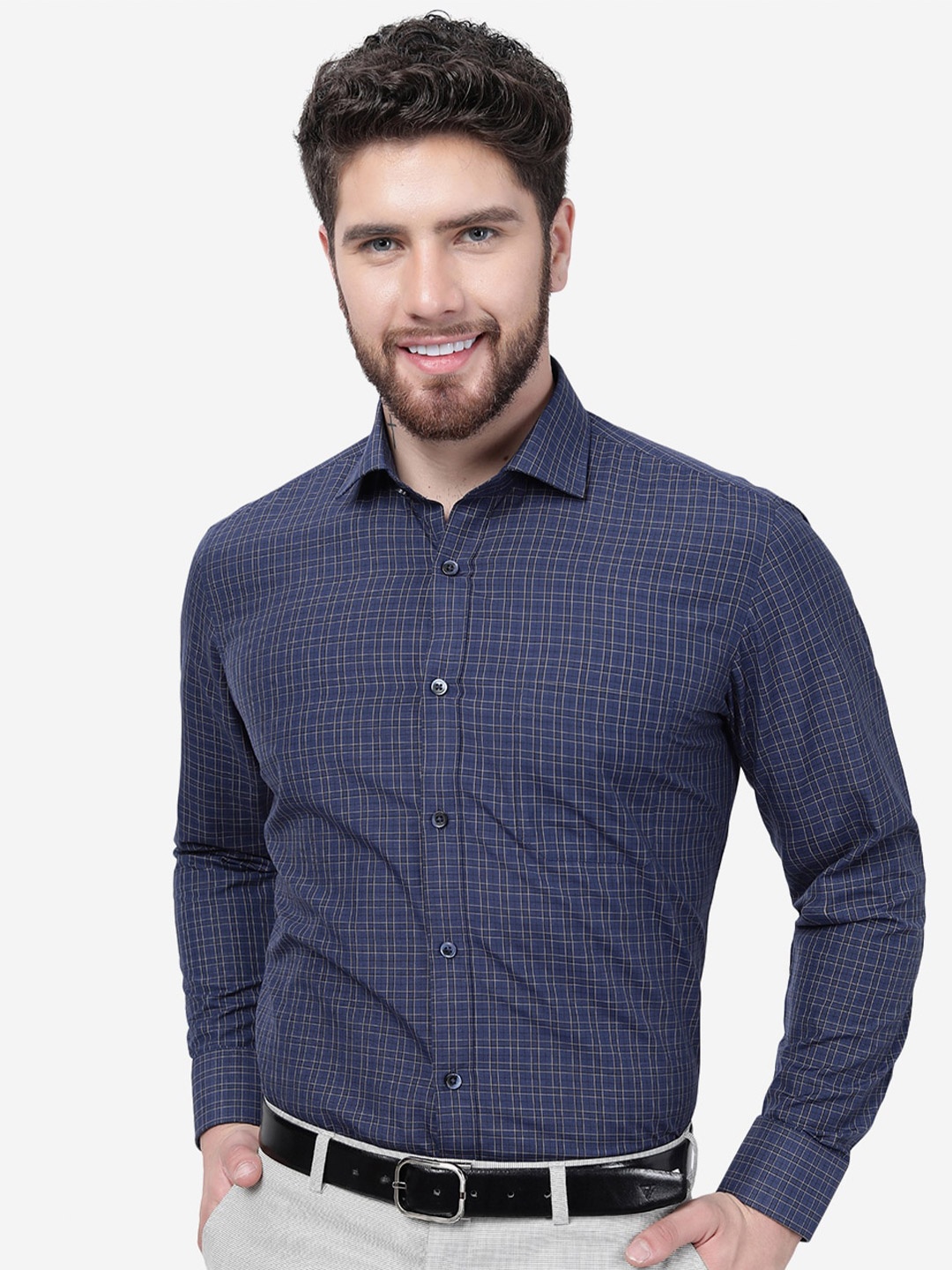 

Greenfibre Checked Slim Fit Formal Shirt, Blue