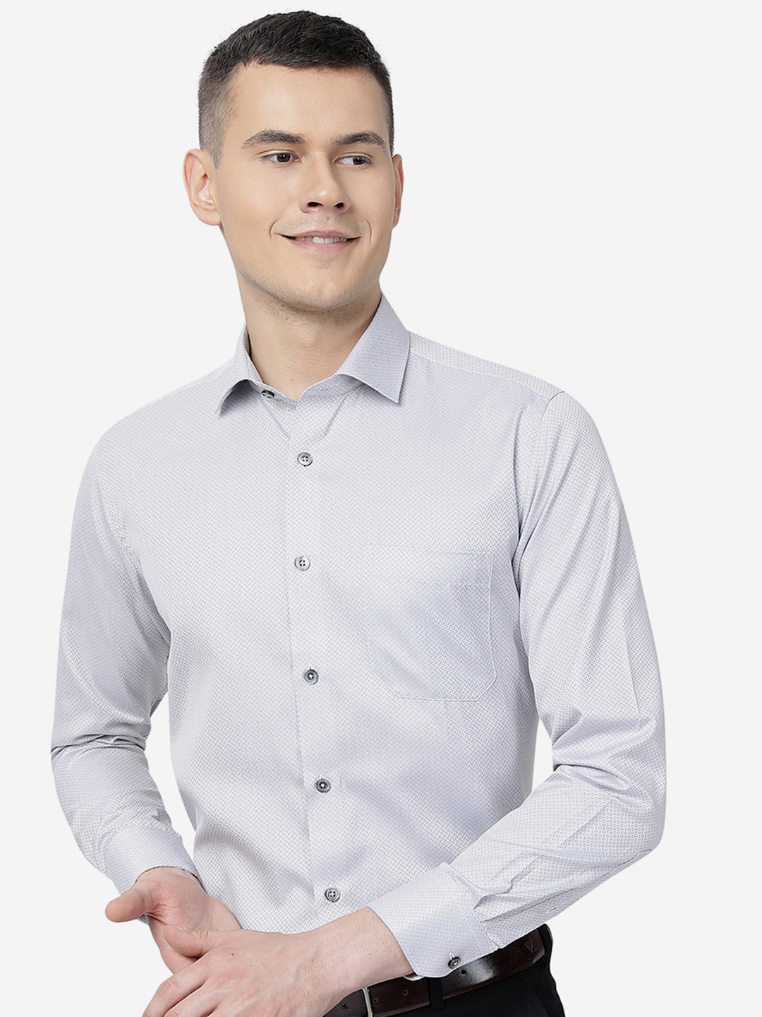 

Greenfibre Slim Fit Micro Ditsy Printed Cotton Formal Shirt, Grey