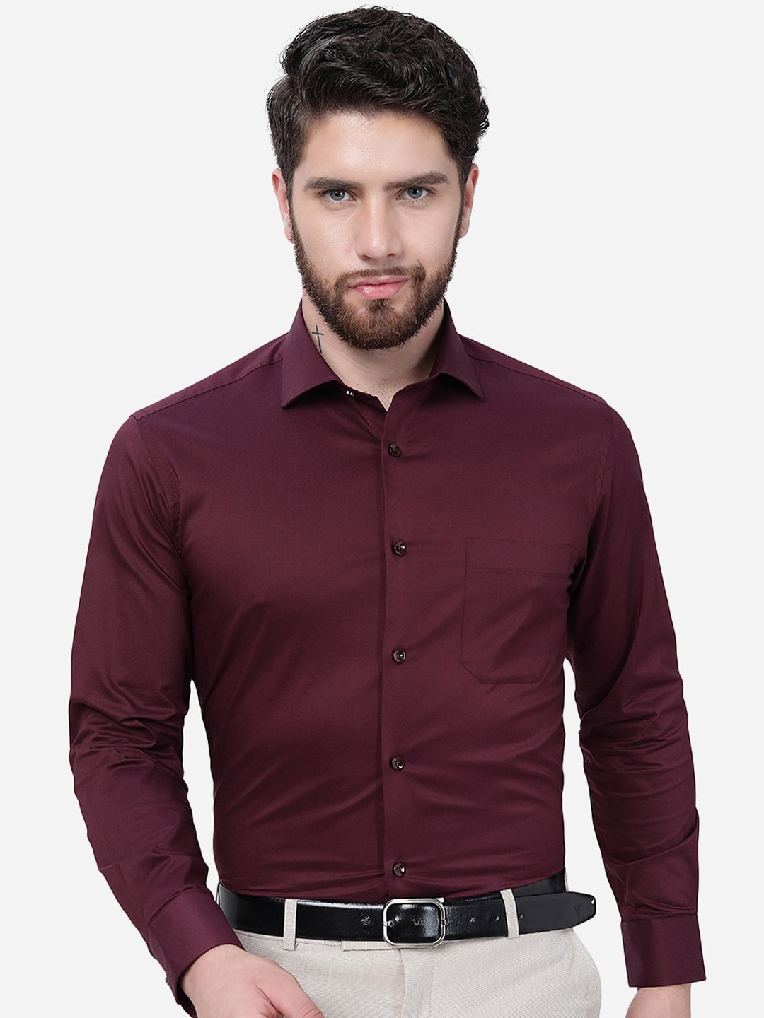

Greenfibre Slim Fit Cotton Formal Shirt, Maroon
