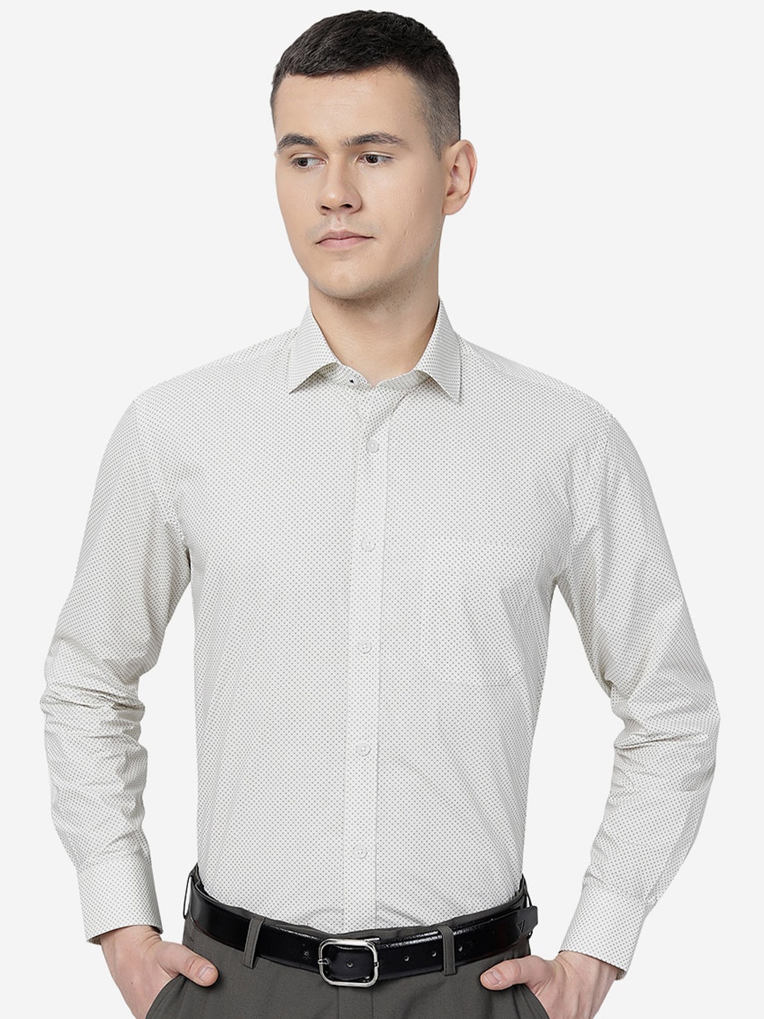 

Greenfibre Micro Ditsy Printed Cotton Formal Shirt, Cream