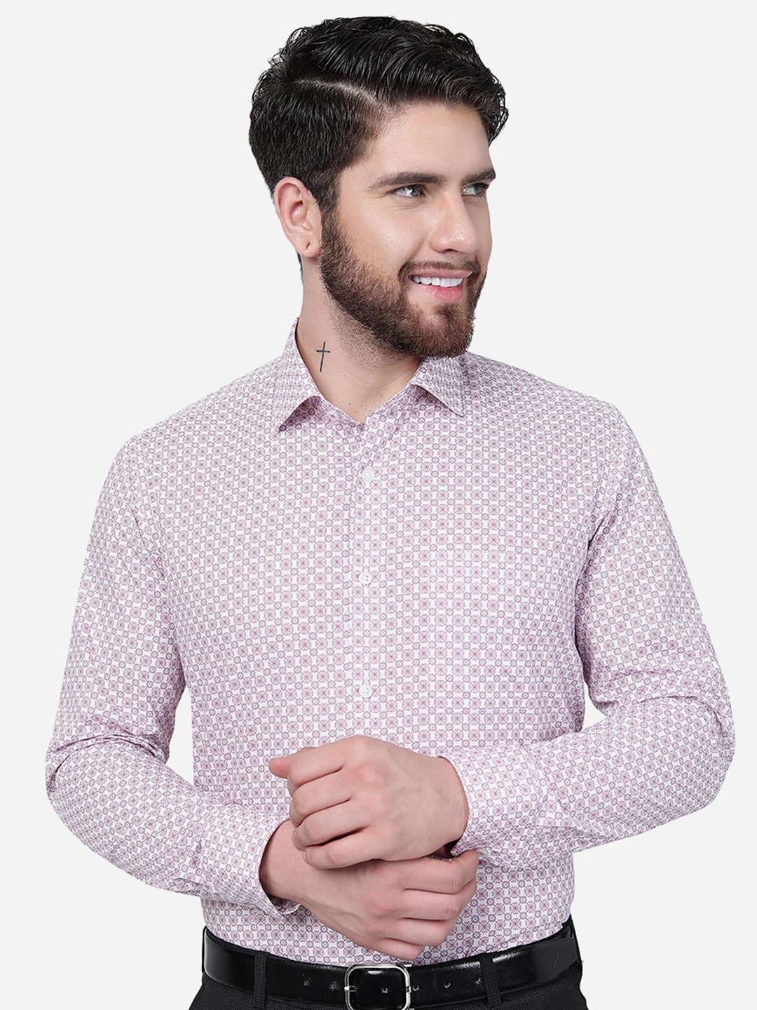 

Greenfibre Micro Ditsy Printed Slim Fit Formal Shirt, Purple