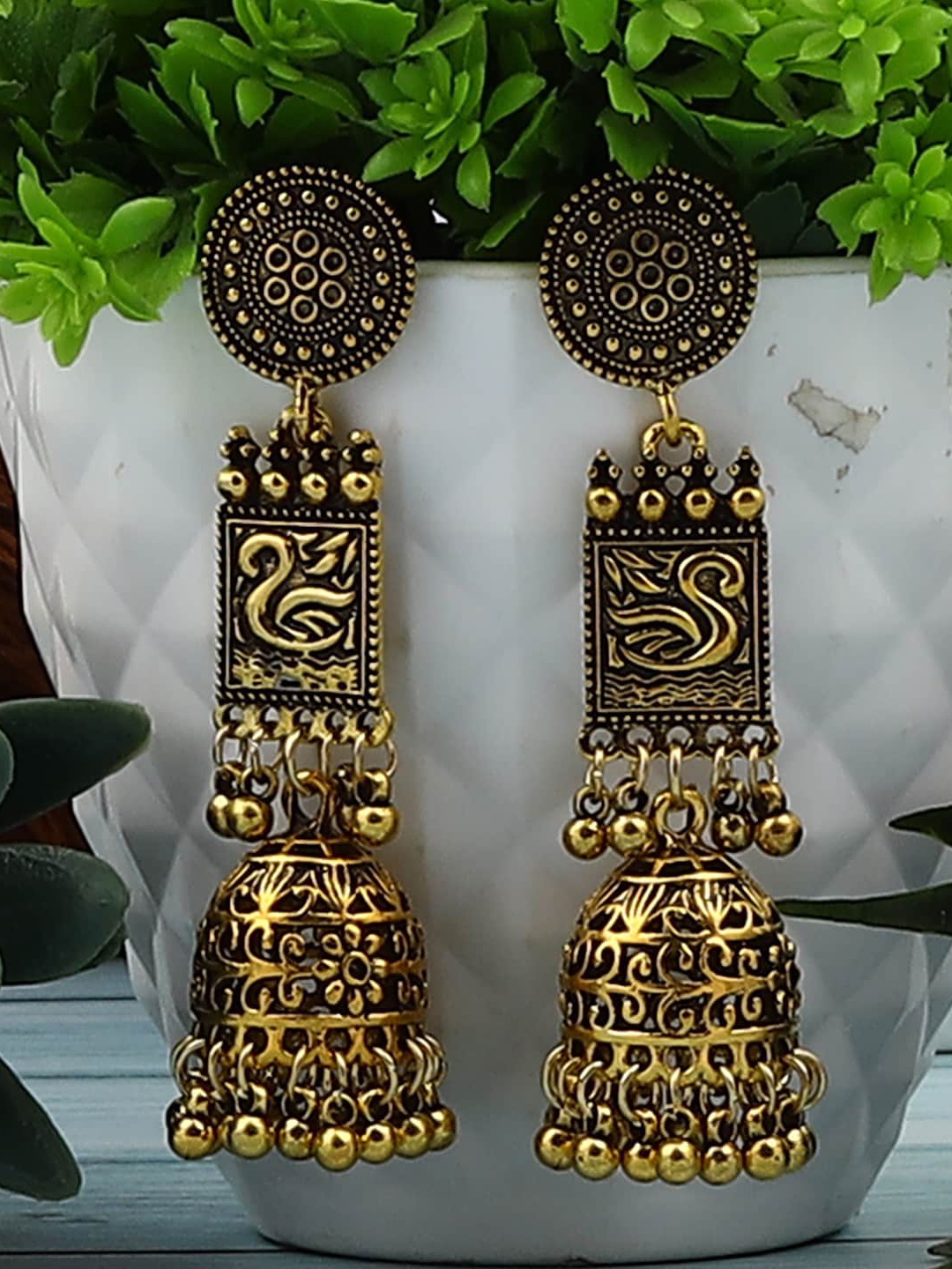 

Jewelz Set Of 2 Gold-Plated Contemporary Jhumkas Earrings