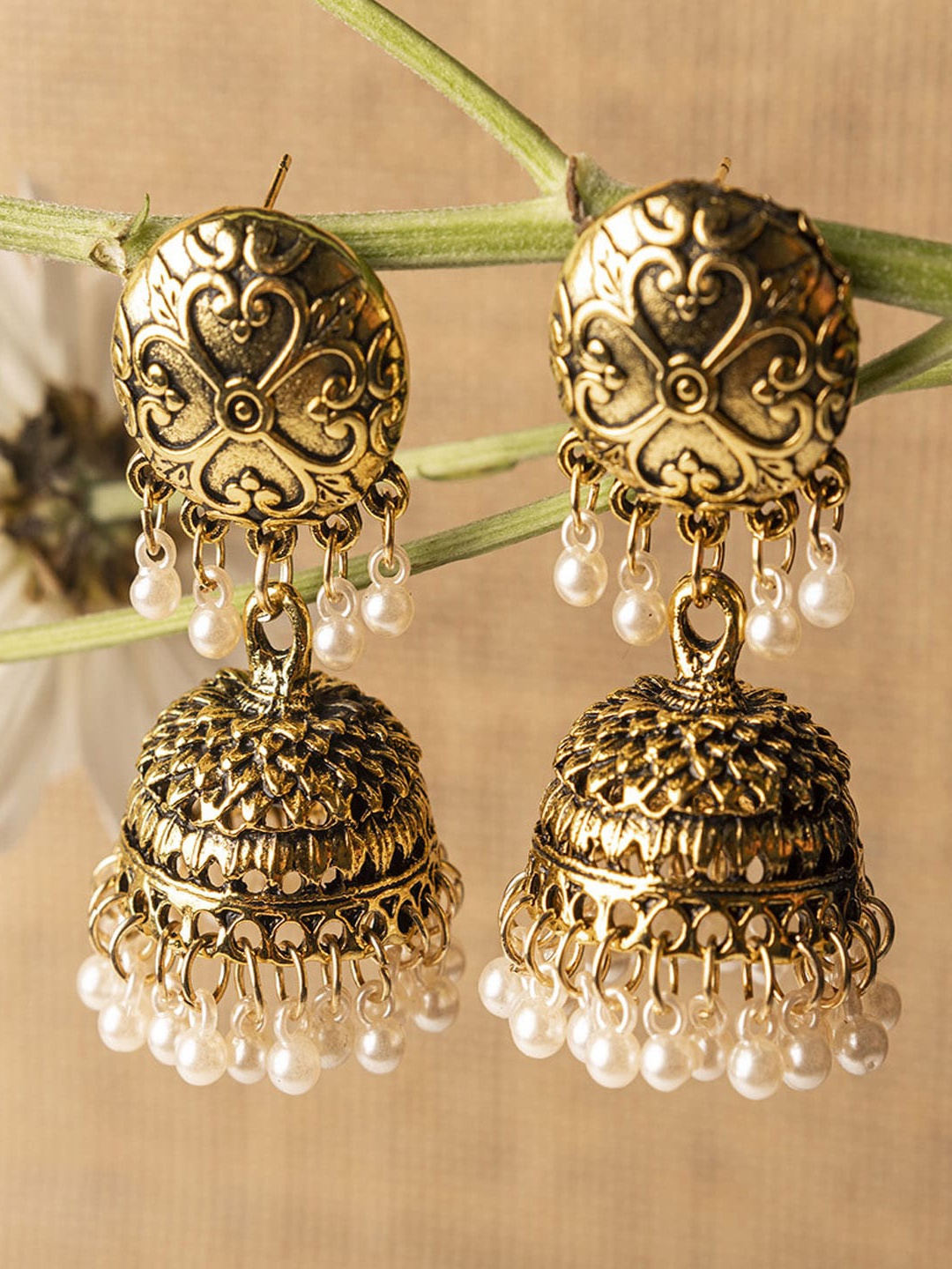 

Jewelz Set Of 2 Gold-Plated And Silver-Plated Contemporary Jhumkas Earrings, White