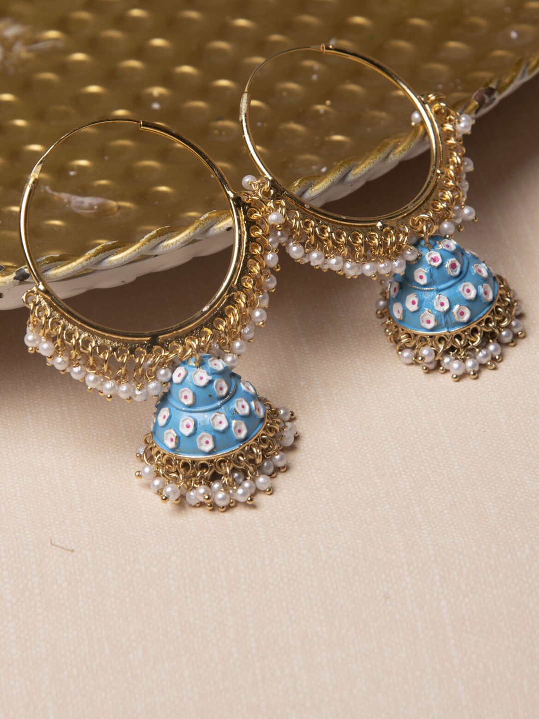 

Jewelz Set Of 2 Gold-Plated & Silver-Plated Contemporary Jhumkas Earrings, Blue