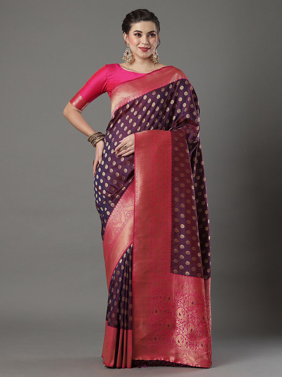 

Mitera Woven Design Zari Silk Blend Banarasi Saree, Purple