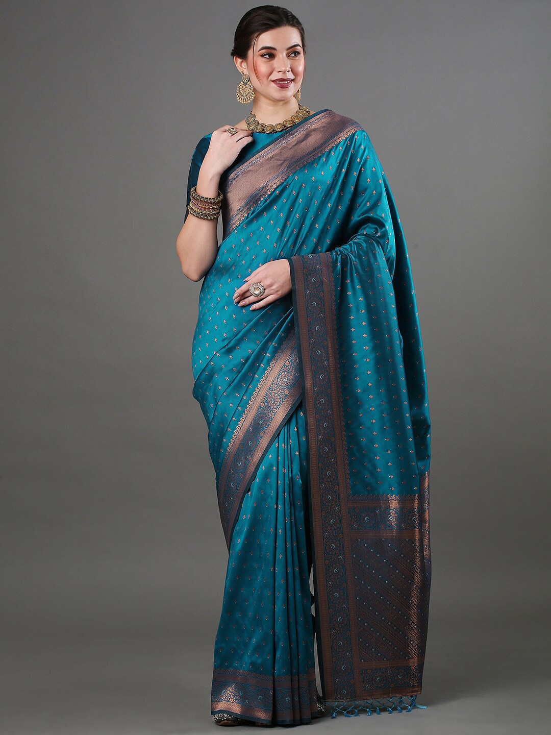 

Mitera Woven Design Zari Silk Blend Banarasi Saree, Blue