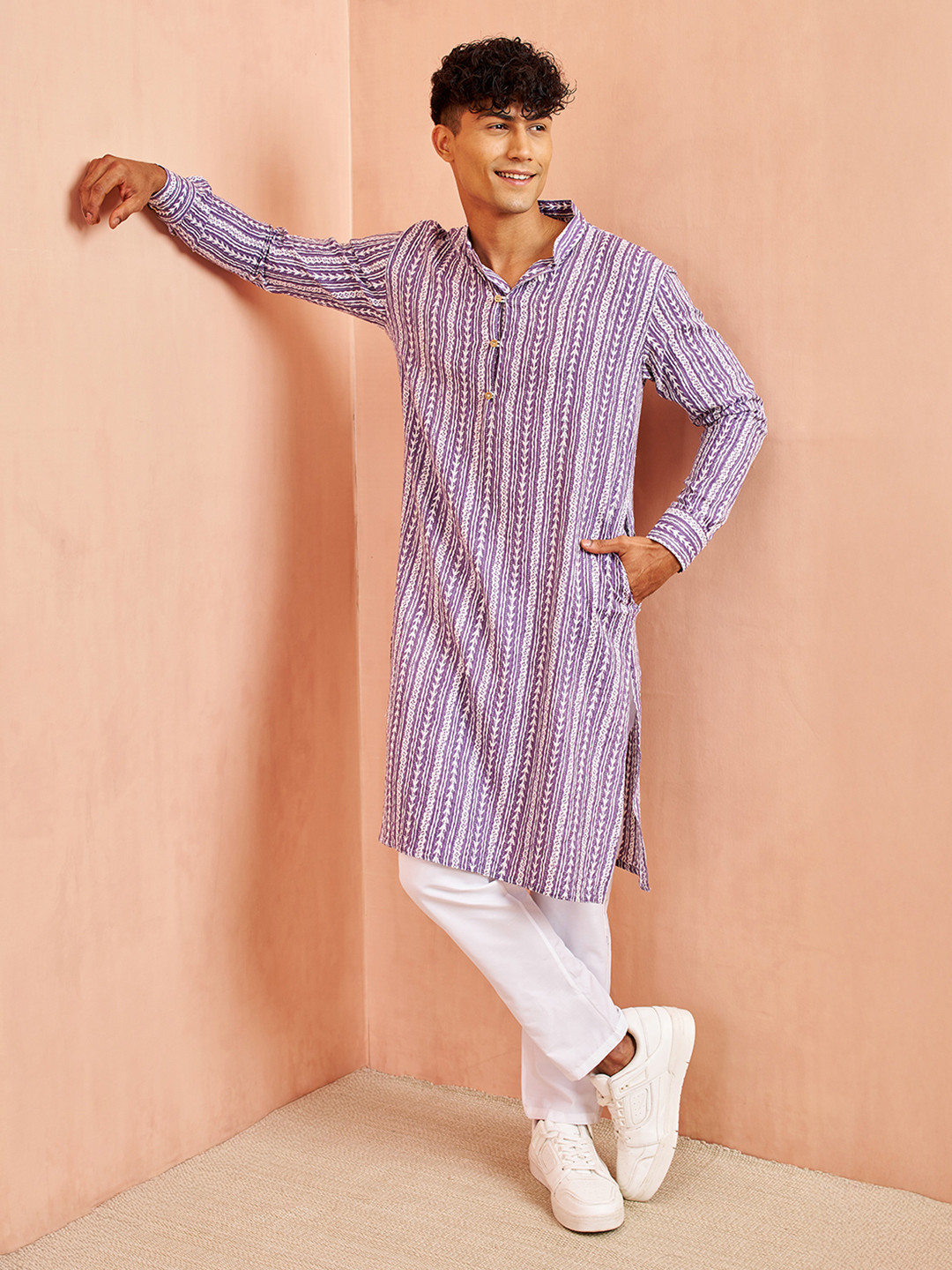 VASTRAMAY Striped Printed Regular Pure Cotton Sustainable Kurta With Pyjamas