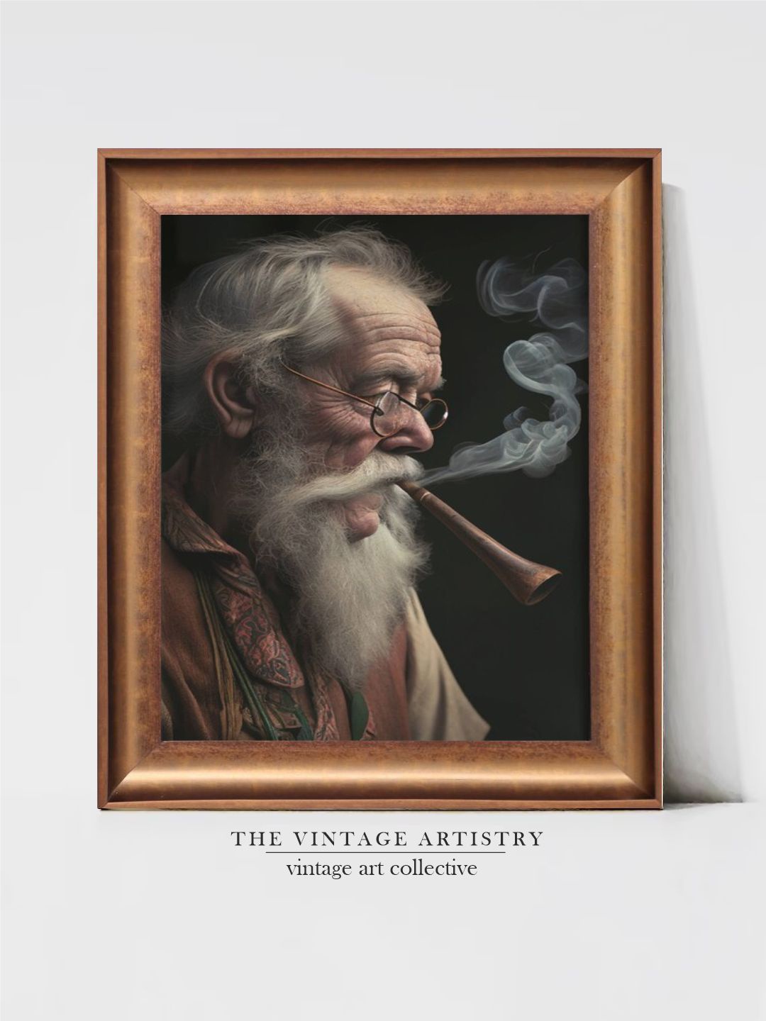 

THE VINTAGE ARTISTRY Brown & Black Old Man With Pipe Painting Wall Art