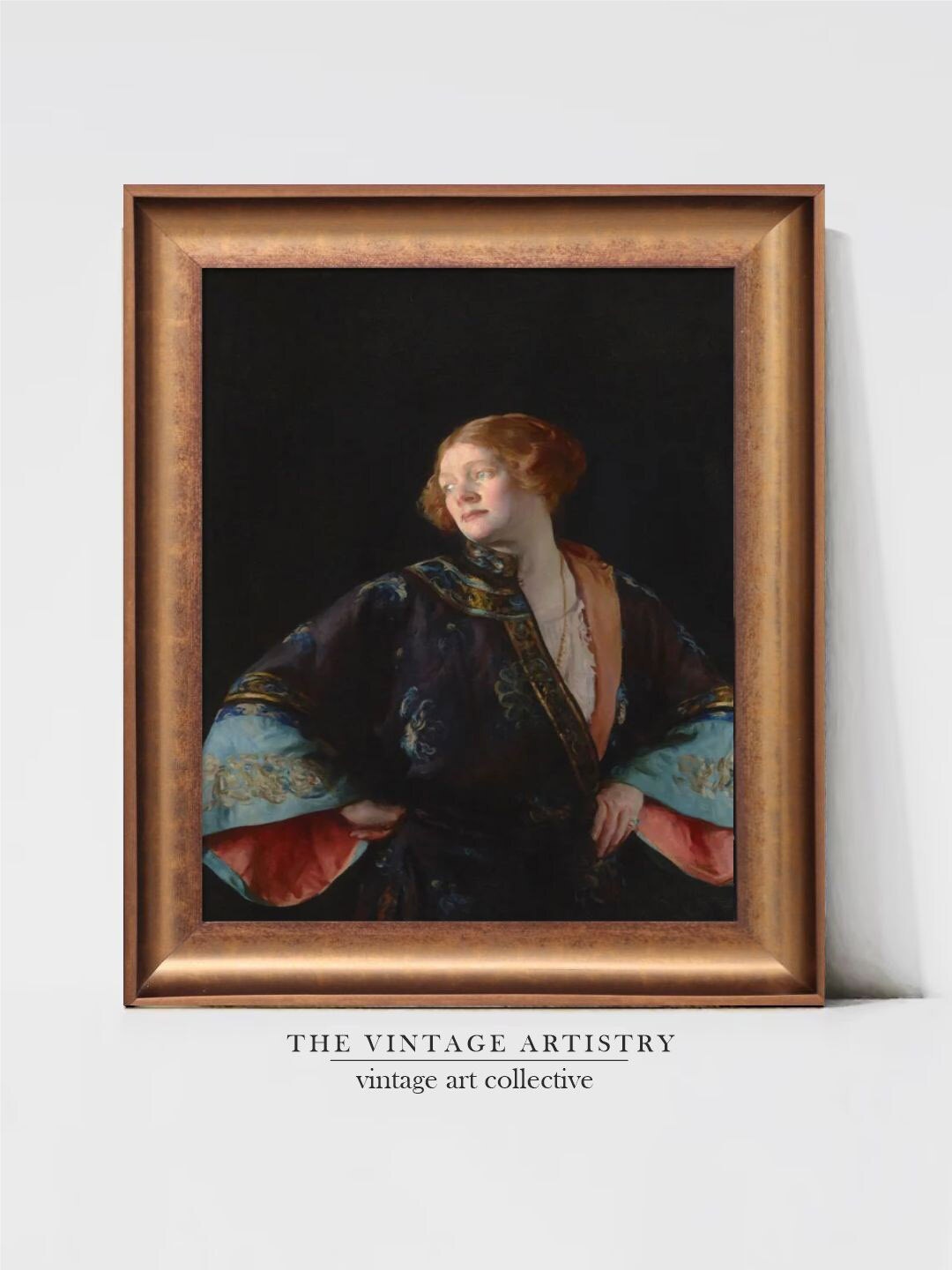 

THE VINTAGE ARTISTRY Brown & Black Classical Victorian Red Haired Wall Painting