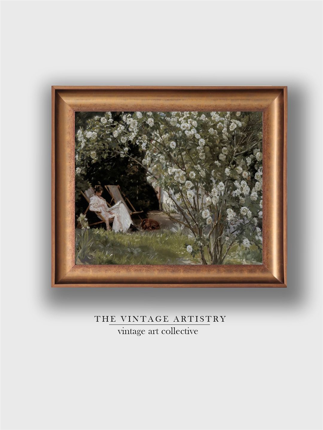 

THE VINTAGE ARTISTRY Green & White French Country Garden Vintage Painting Wall Art