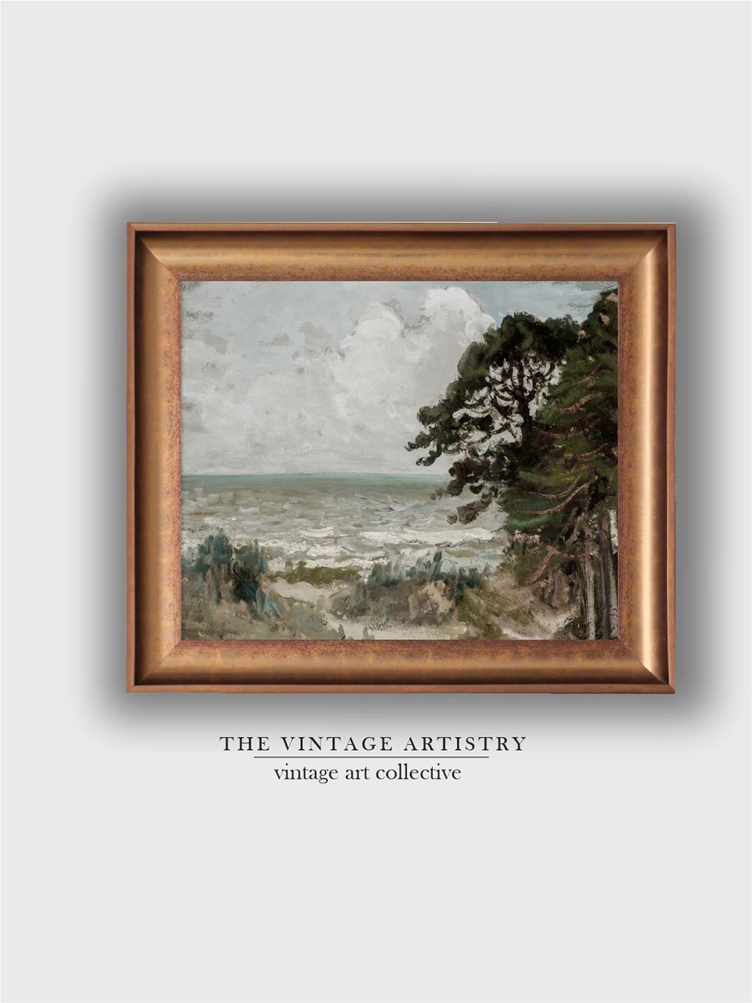 

THE VINTAGE ARTISTRY Green & Brown Vintage Beach Printed Framed Wall Art