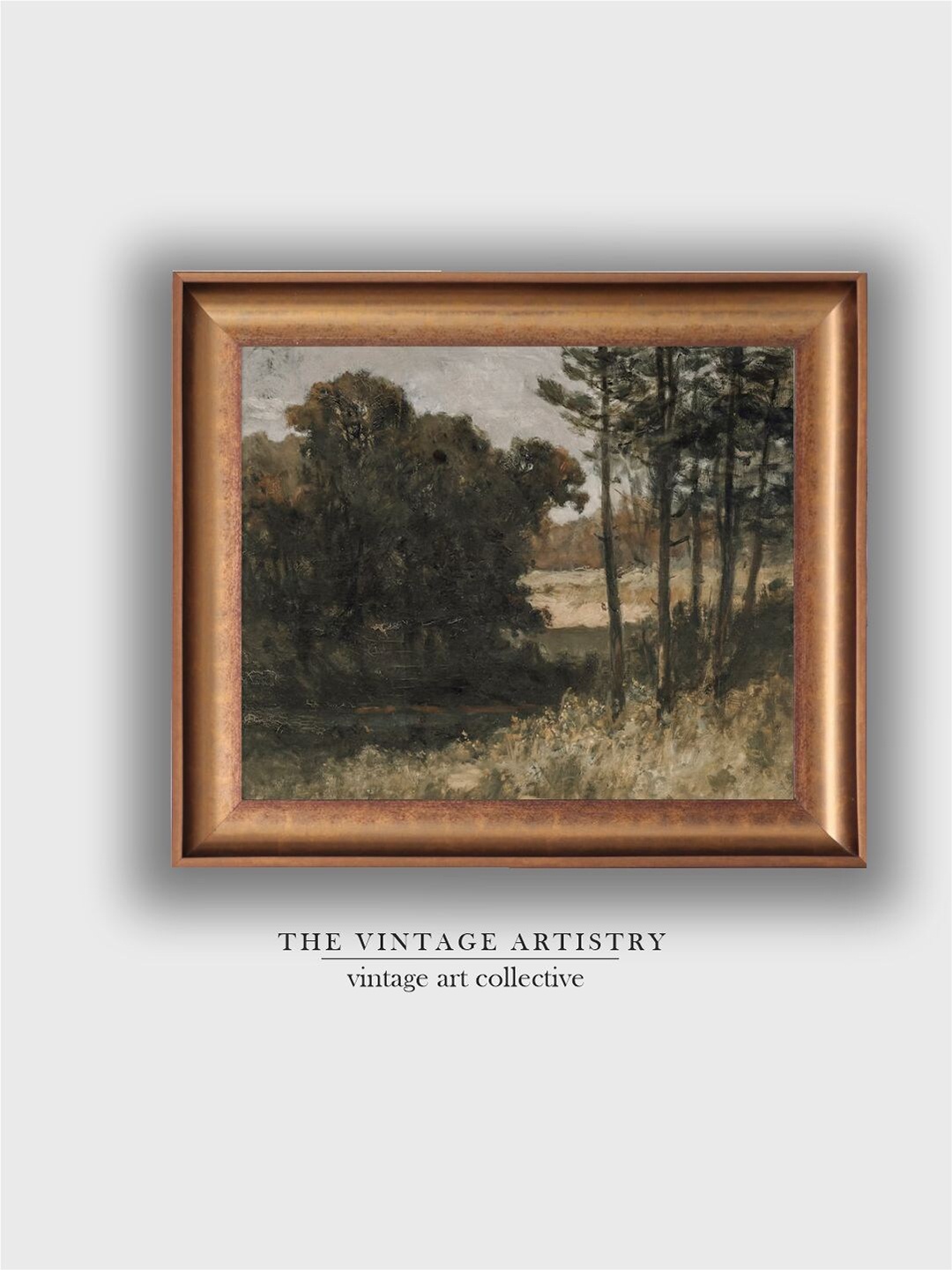 

THE VINTAGE ARTISTRY Green & Brown Country Landscape Painting Wall Art